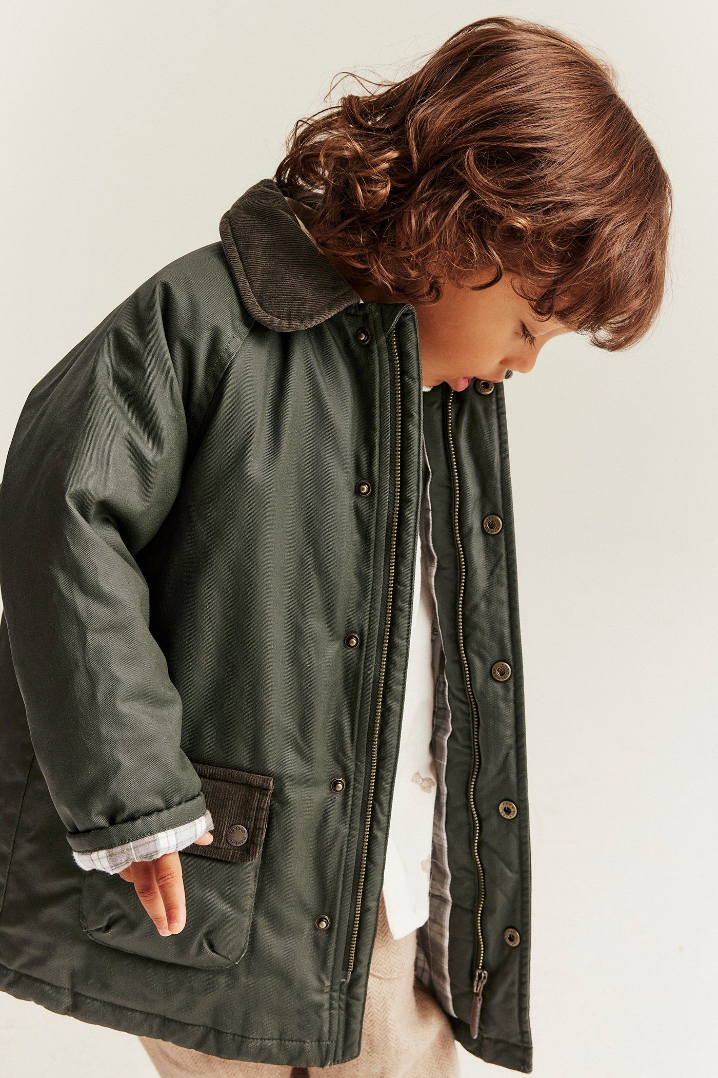 Waxed jacket with collar. | Green | Kids | Newbie Waxed jacket with collar. | Green | Kids | Newbie