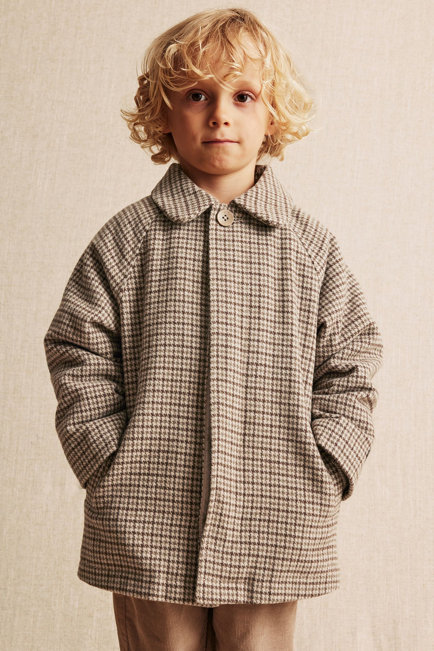 Houndstooth patterned car coat | Brown | Kids | Newbie