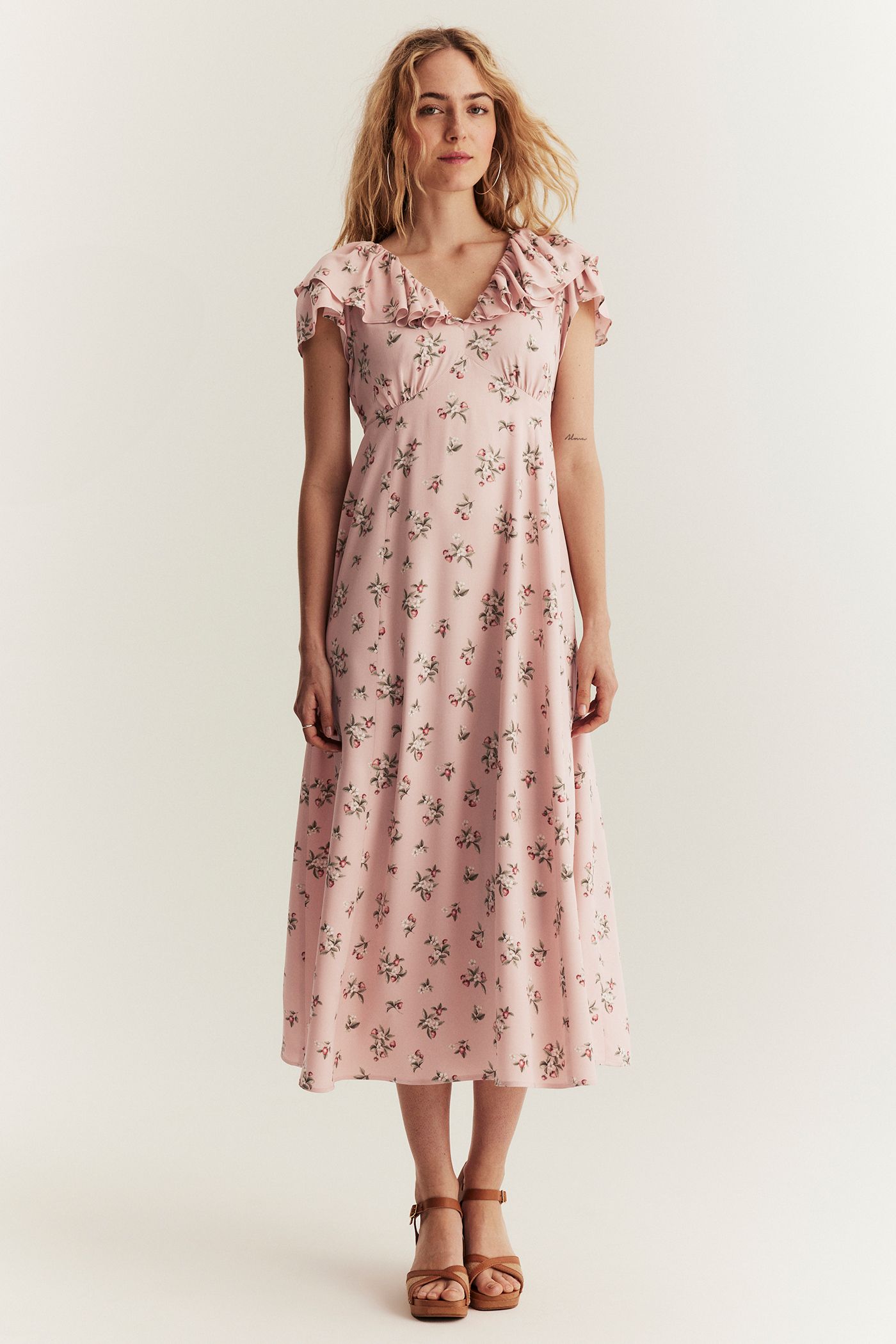JILTU petite frill dress ピンク 0 Floral Pink V Neckline Dress 36844 | Jovani