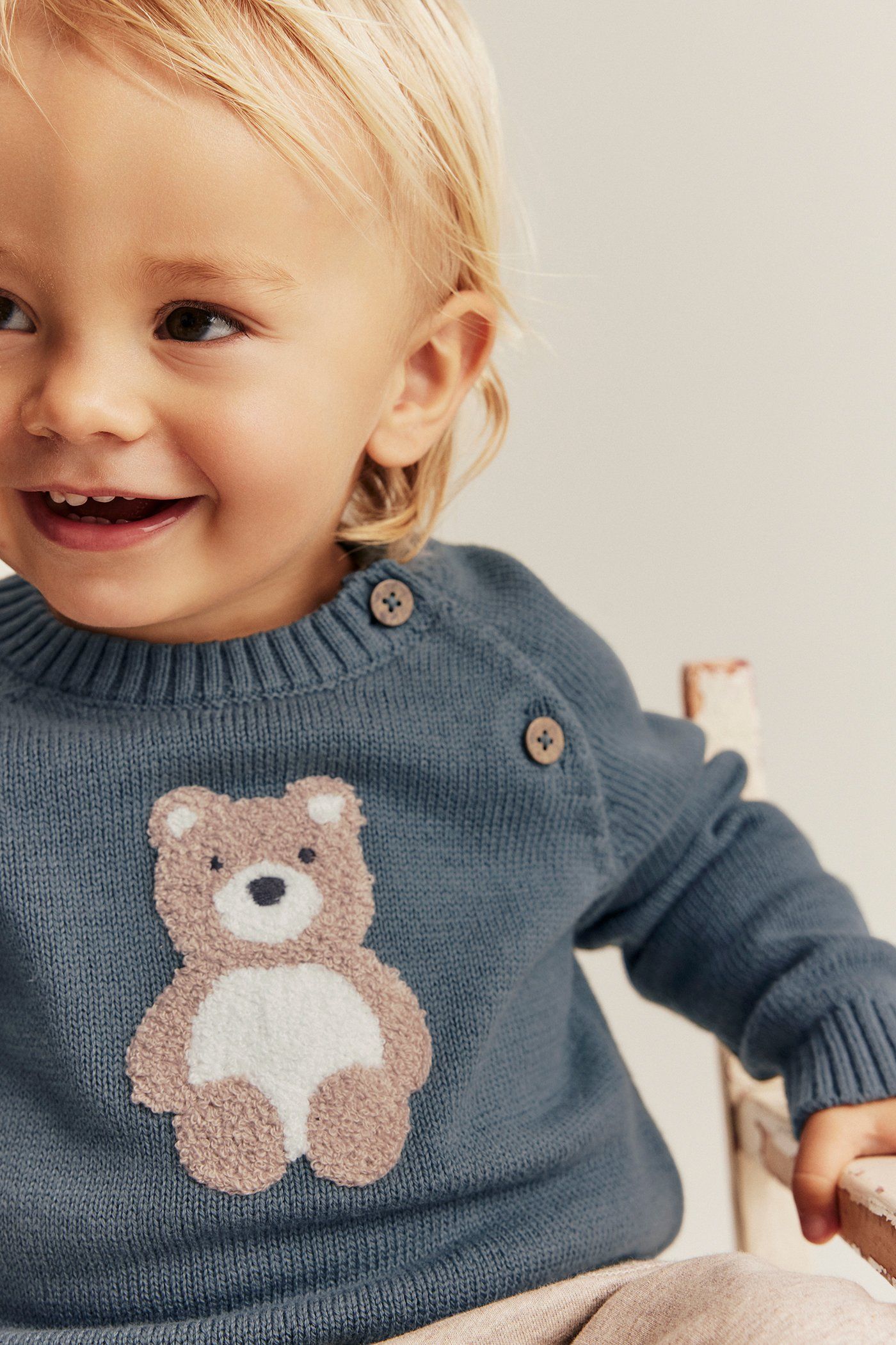 Sweater with bear detail. | Blue | Baby | Newbie