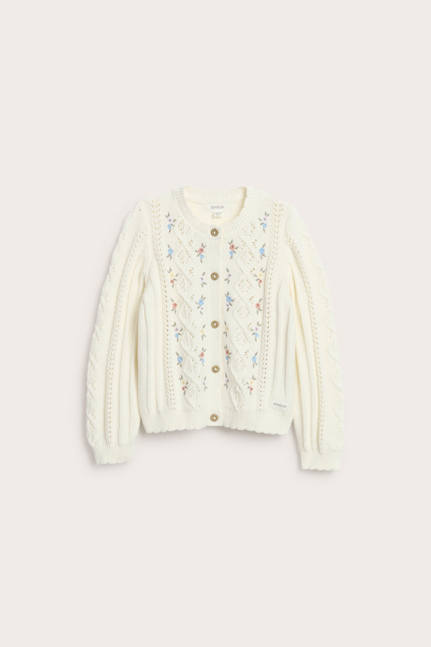 Floral pattern-knitted cardigan | Off-white | Baby | Newbie