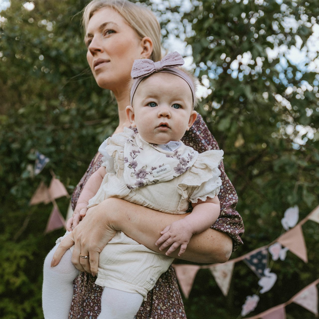 Woman with daughter in matching clothes