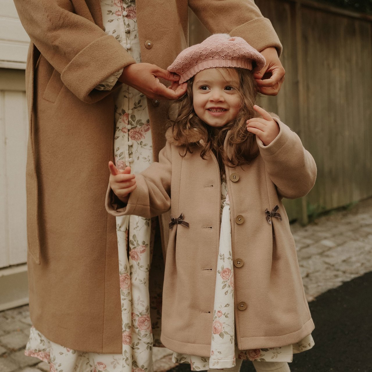 Woman with daughter in matching clothes