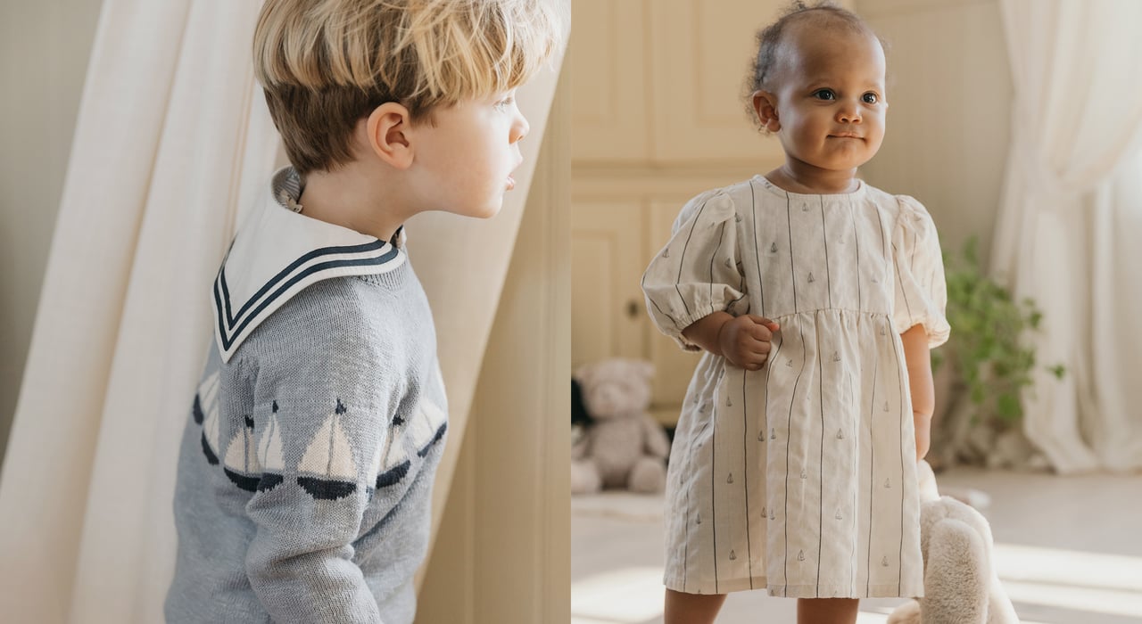 Boy and girl in nautically inspired clothing