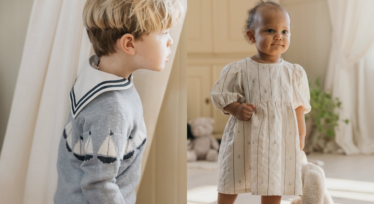 Boy and girl in nautically inspired clothing