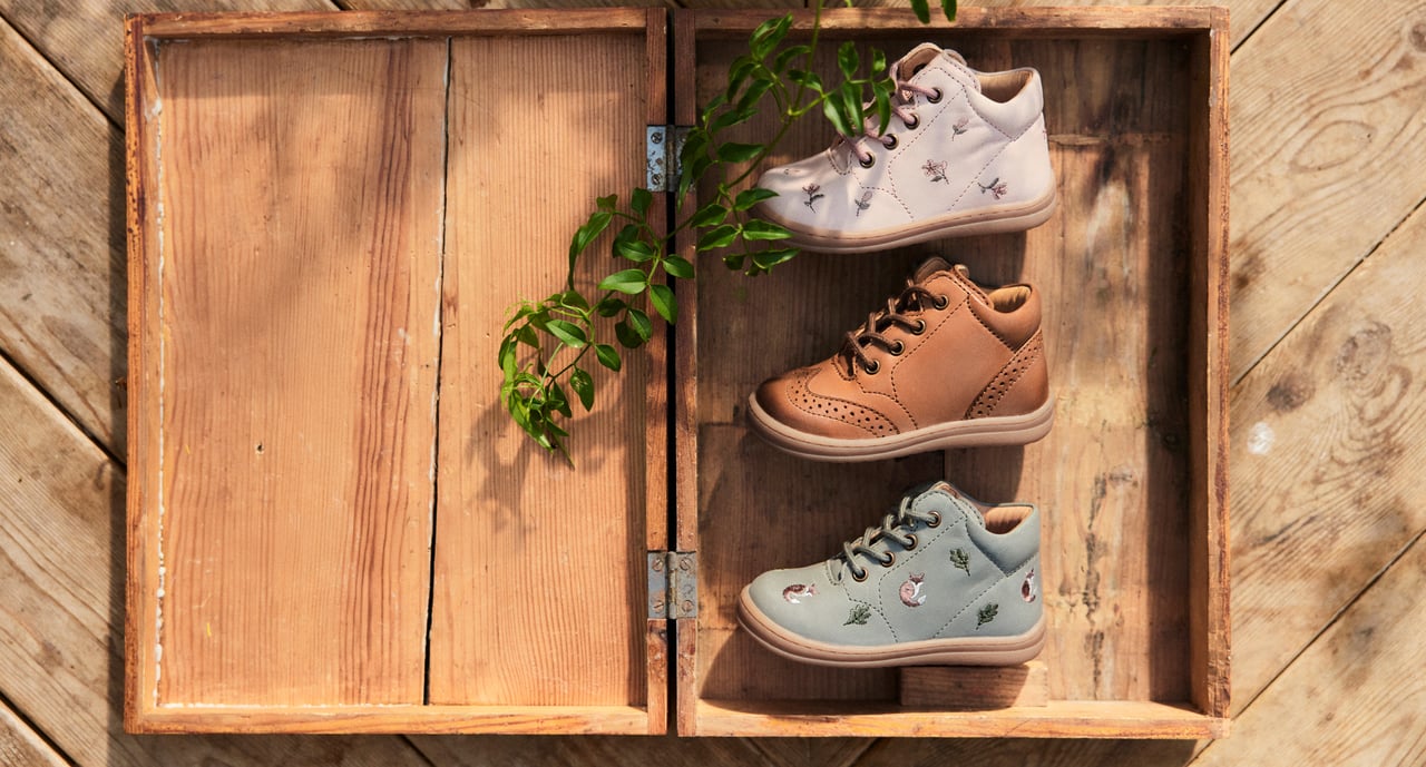 Pre-walker shoes in a beautiful wooden box