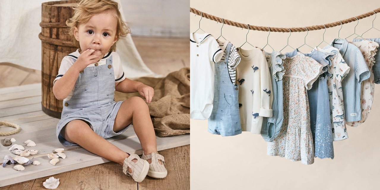 Blue clothes hanging neatly on a line.