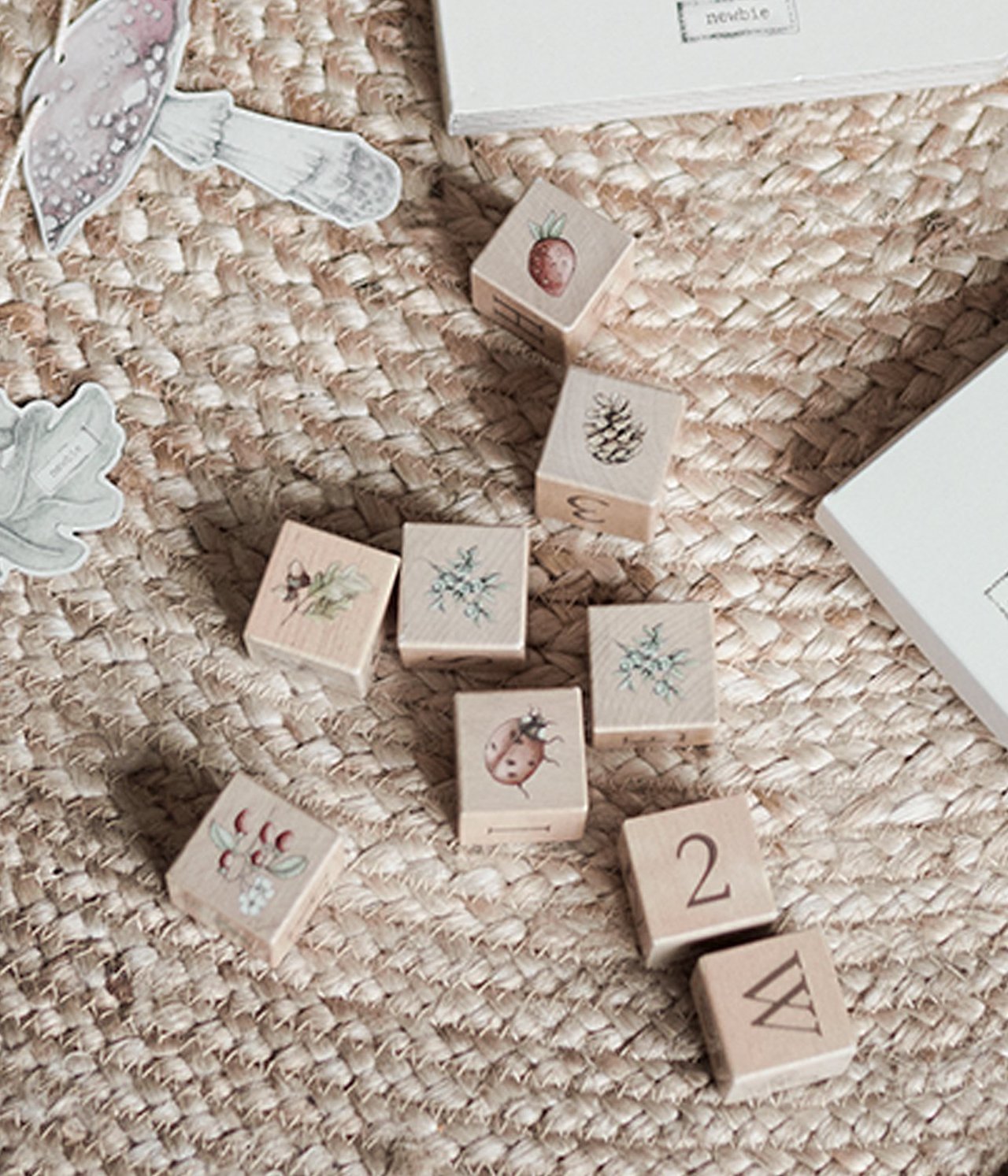 Wooden blocks forest motifs