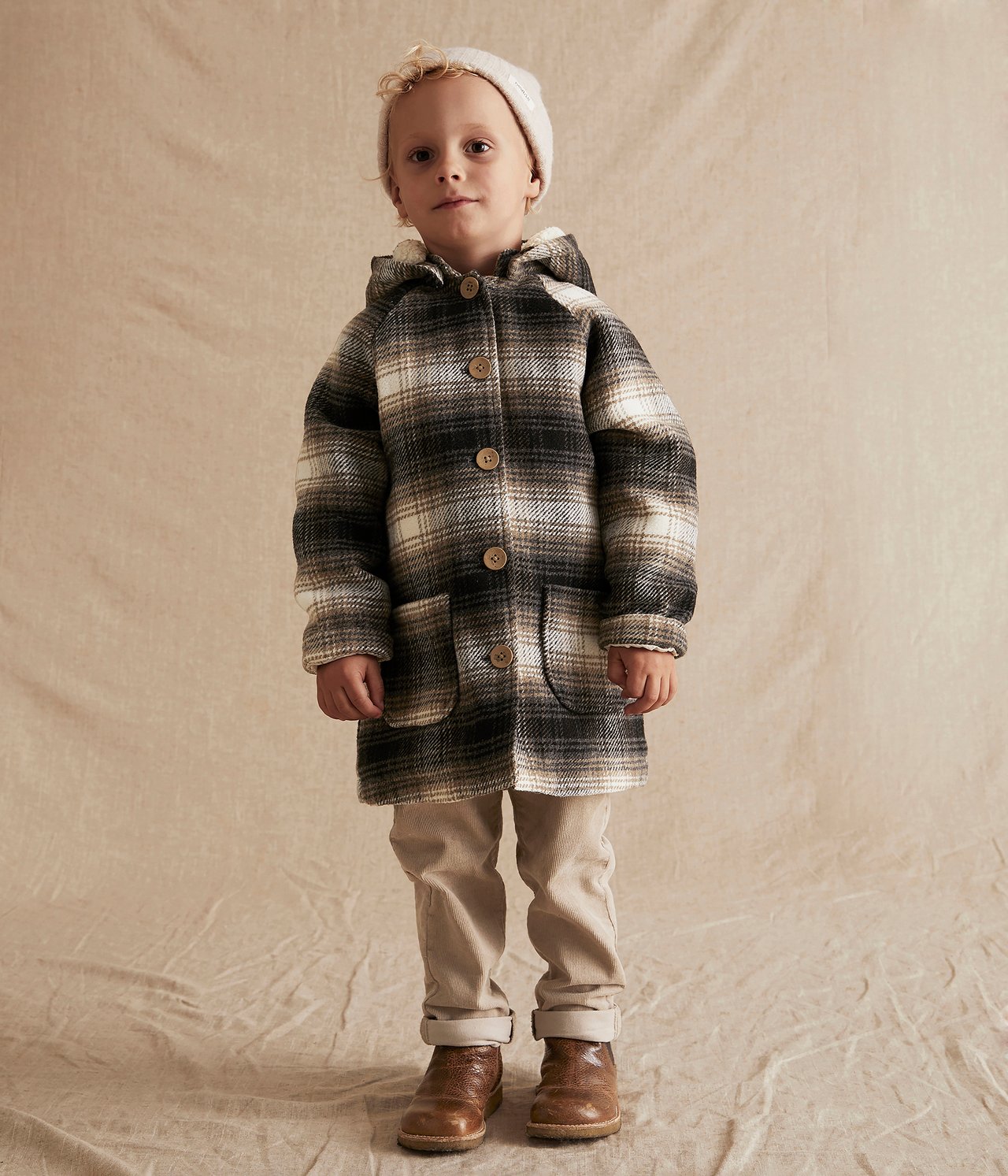 Kids grey checked coat - Grey mélange - 1
