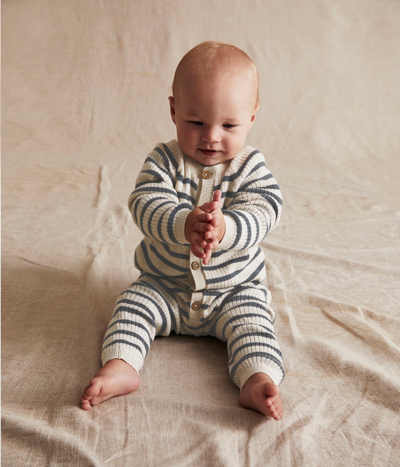 Baby striped knitted jumpsuit - Beige mélange - 2