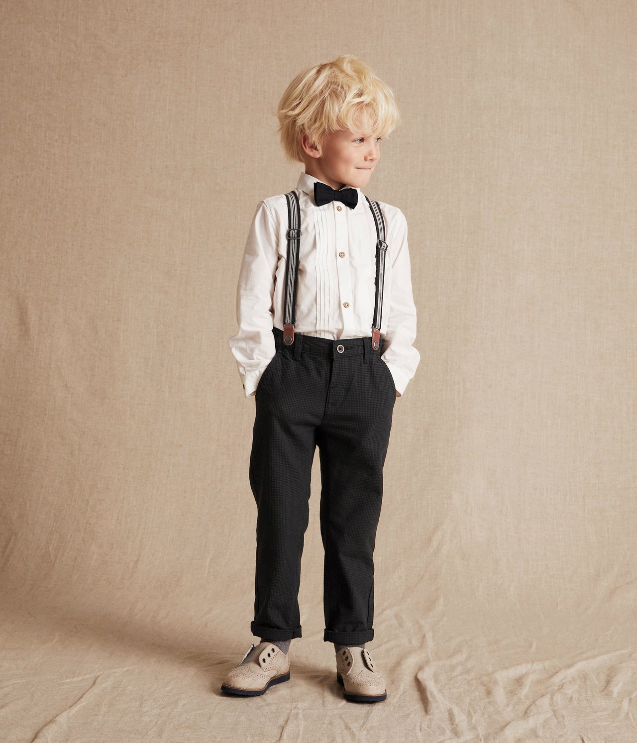 Kids black suspender pants - Black - 1