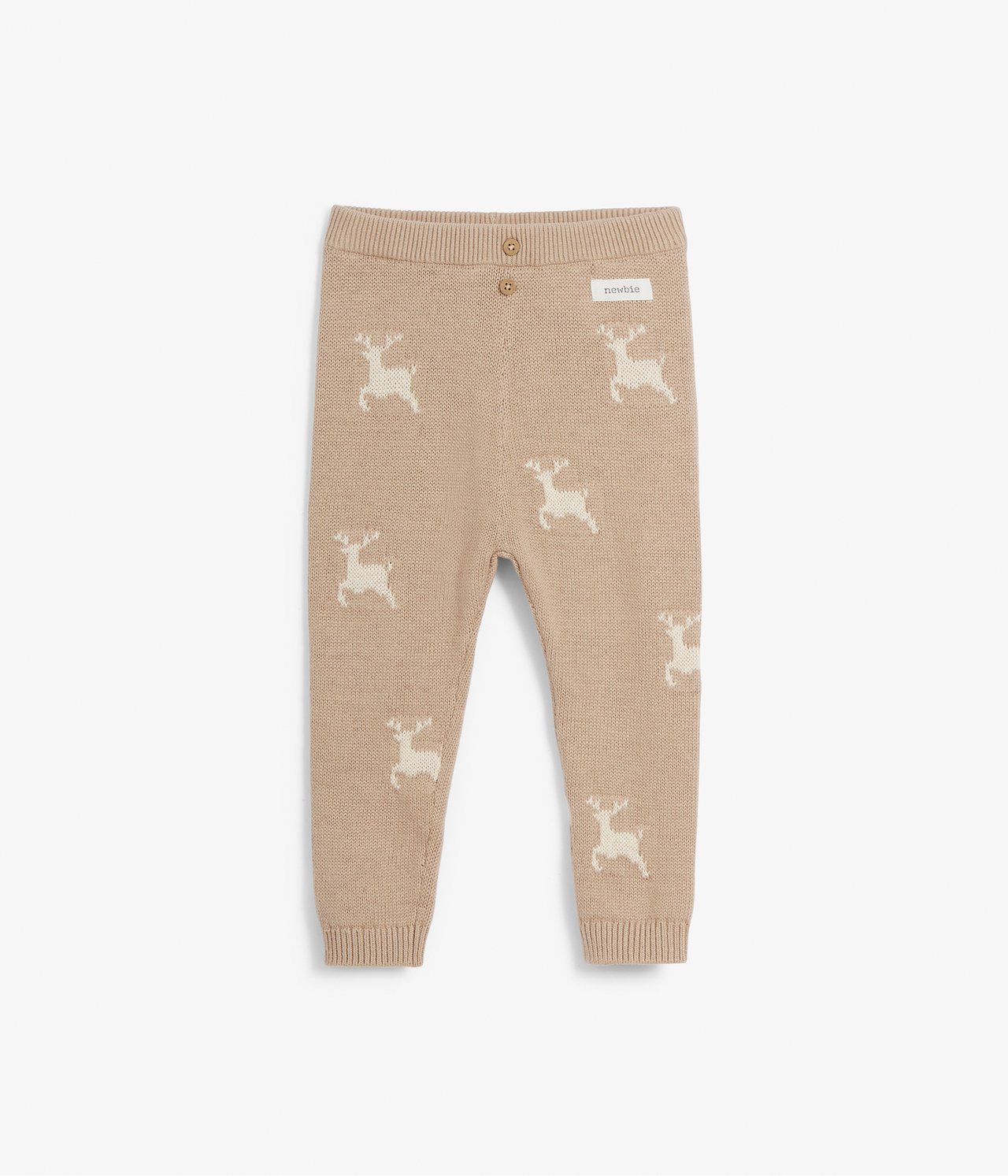 Baby beige reindeer knit leggings - Beige - 3