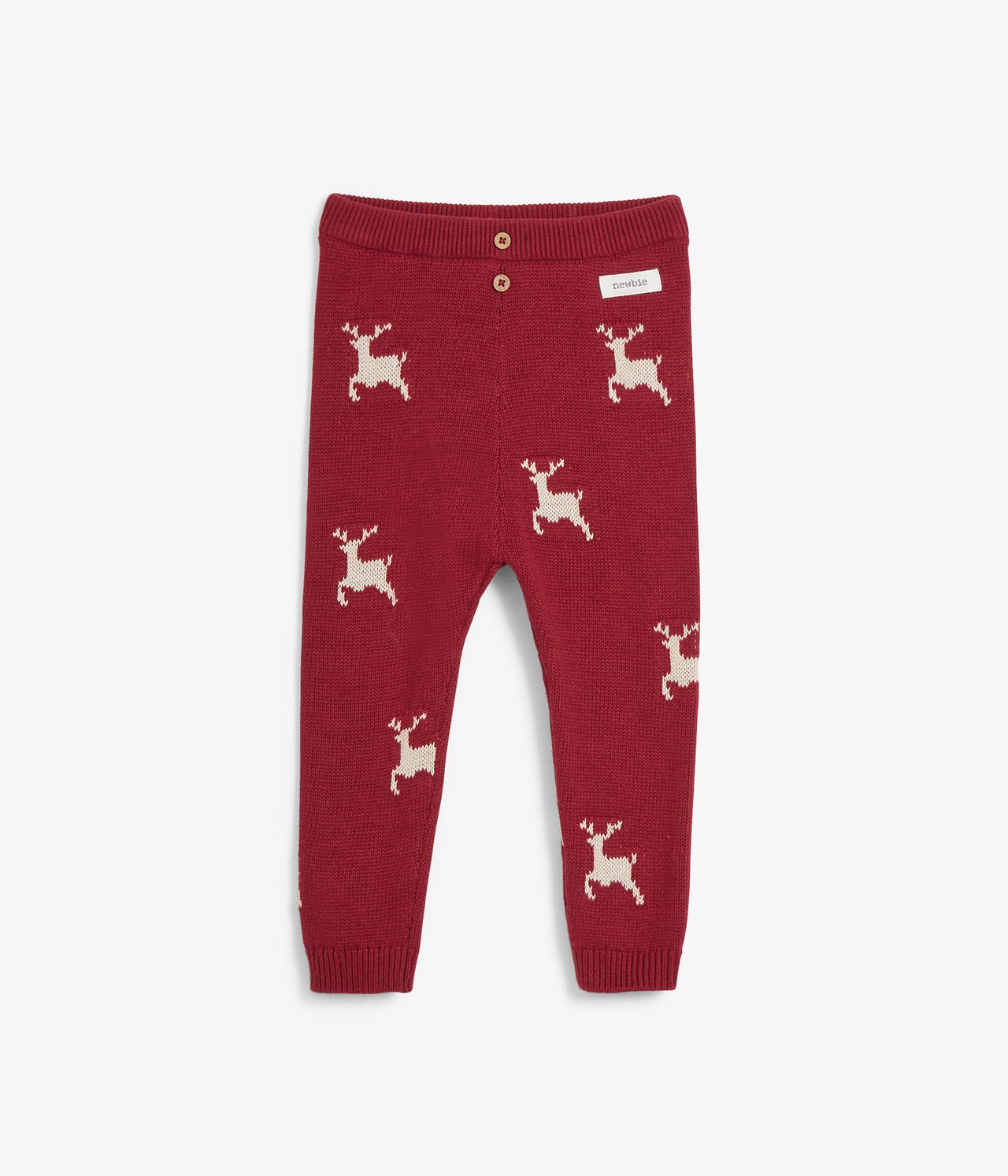 Baby red reindeer knit leggings - Red - 2