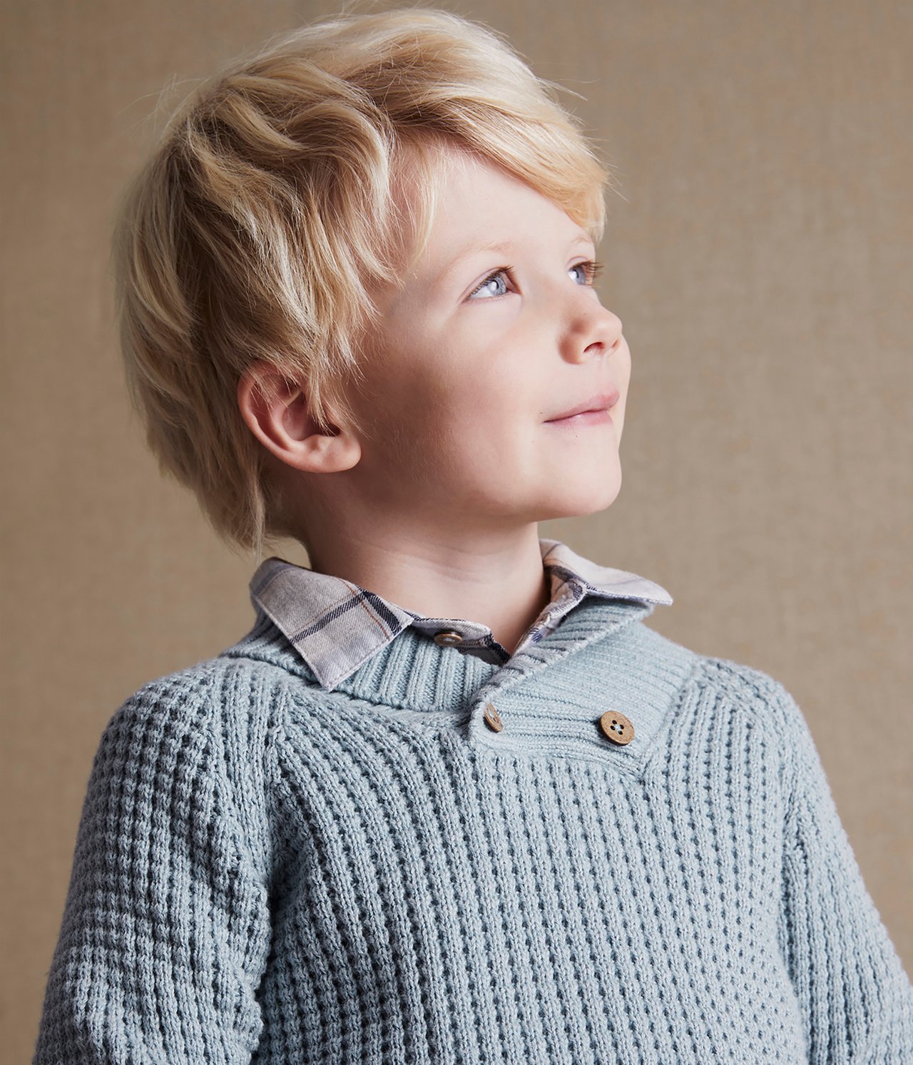 Kids blue shawl neck sweater - Blau - 3