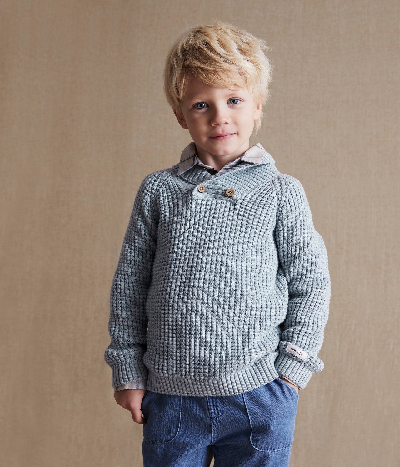 Kids blue shawl neck sweater - Blau - 1