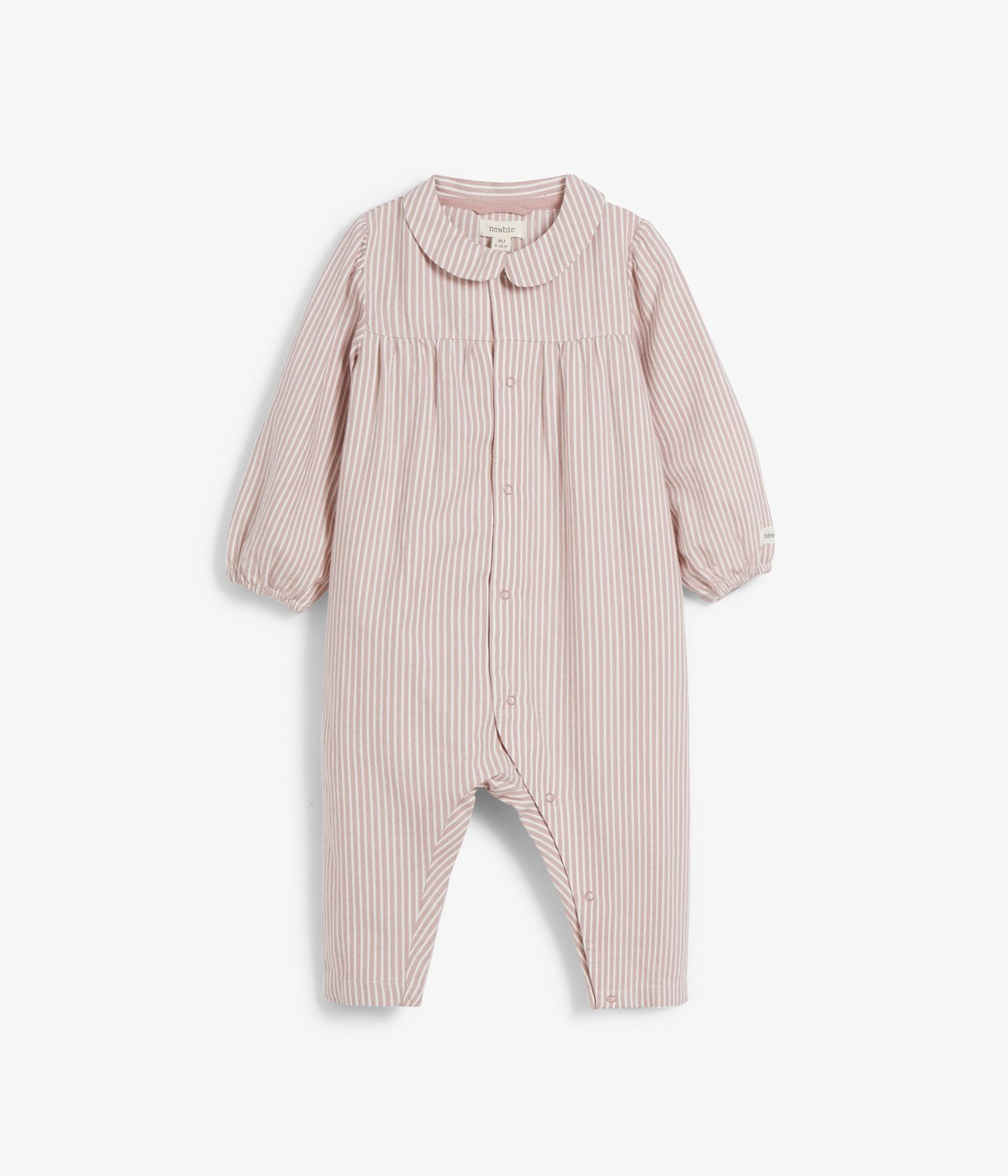 Baby pink striped flannel sleepsuit - Pink - 2