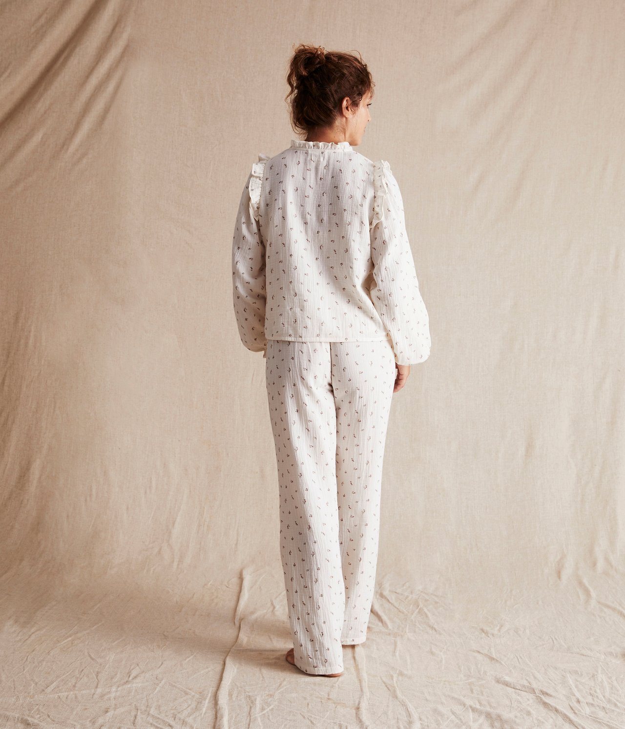 Women's floral muslin pajamas - Light beige - 4