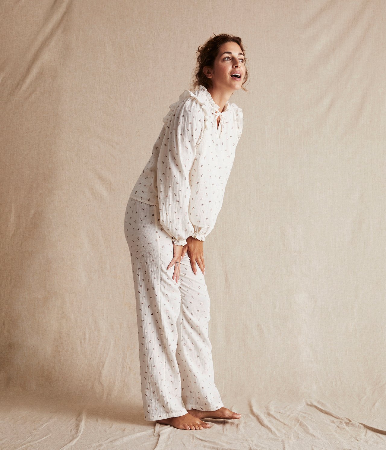 Pyjama aus Musselin mit Blumenmuster für Damen - Hellbeige - 2