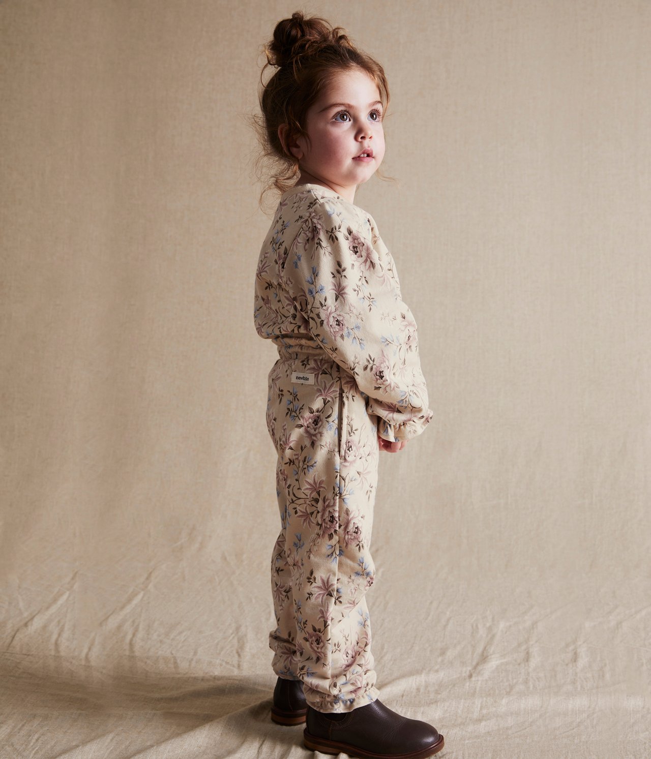 Kids beige floral soft pants - Beige - 2