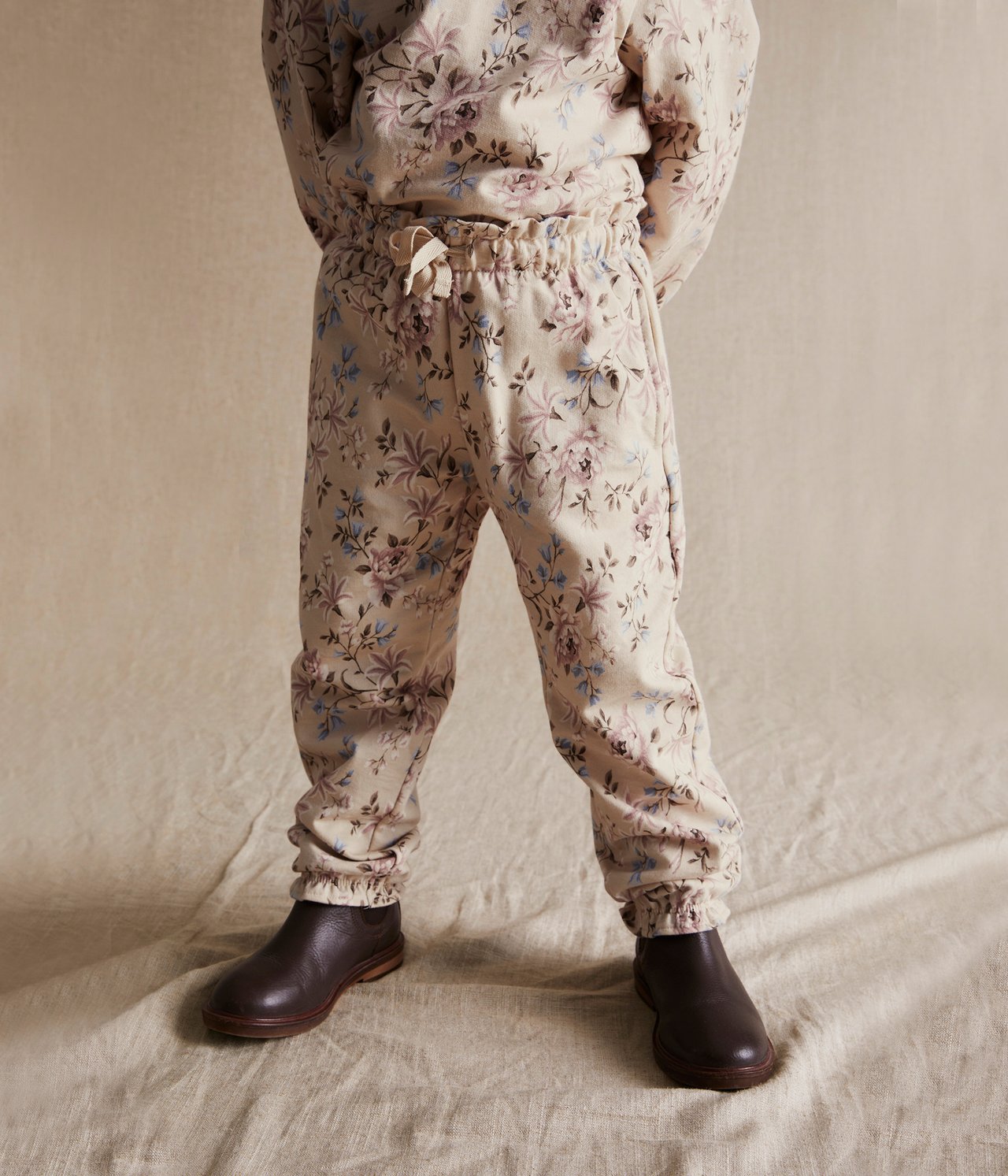 Kids beige floral soft pants - Beige - 3