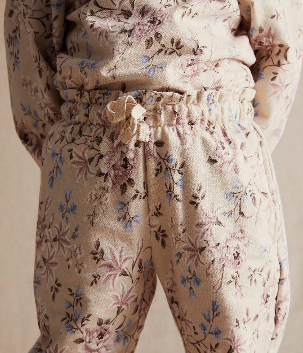 Kids beige floral soft pants - Beige - 4
