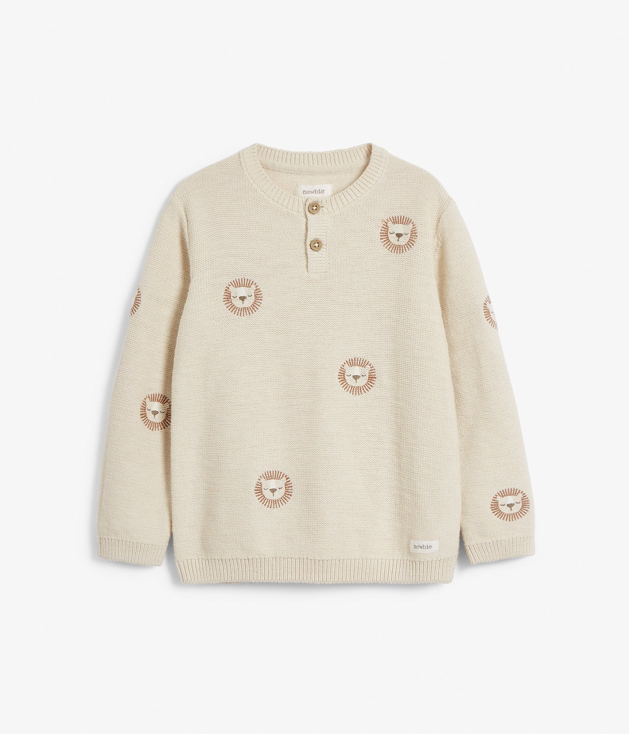 Strickpullover mit Löwenstickerei - Hellbeige - 6