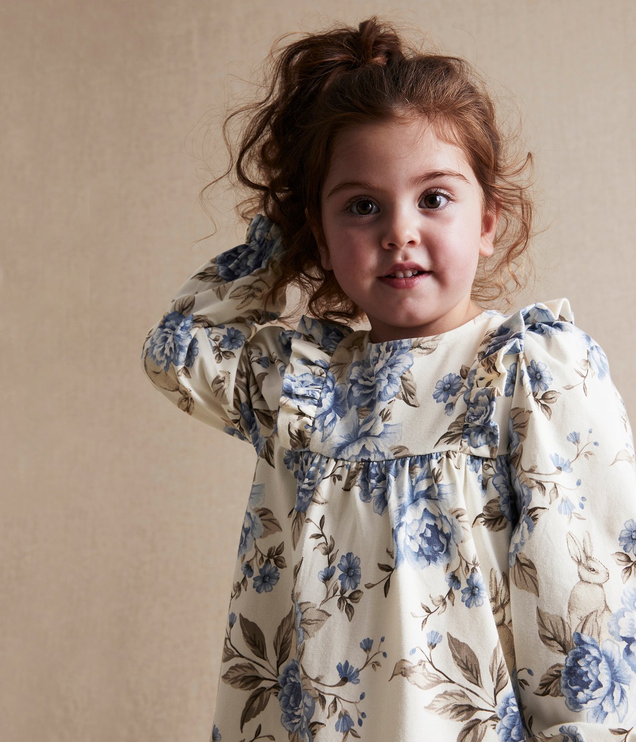 Kids blue flowered bunny dress - Off-white - 4