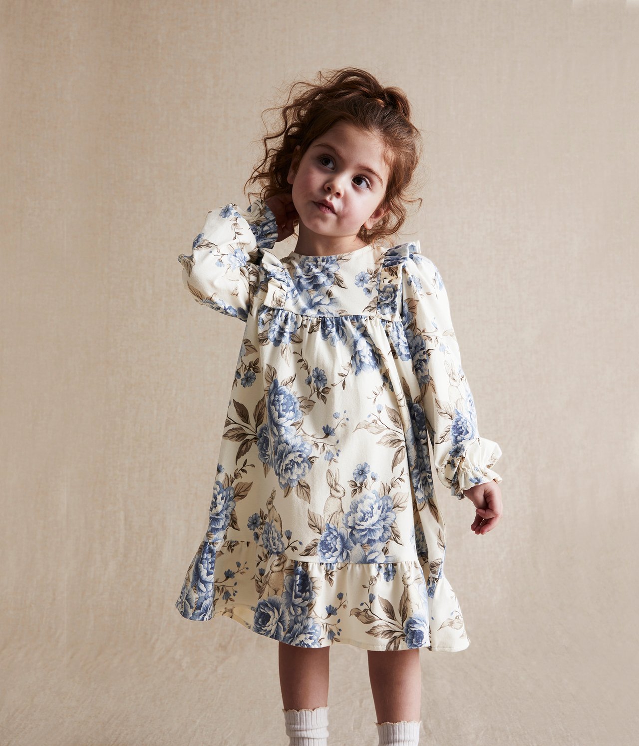 Kids blue flowered bunny dress - Off-white - 1
