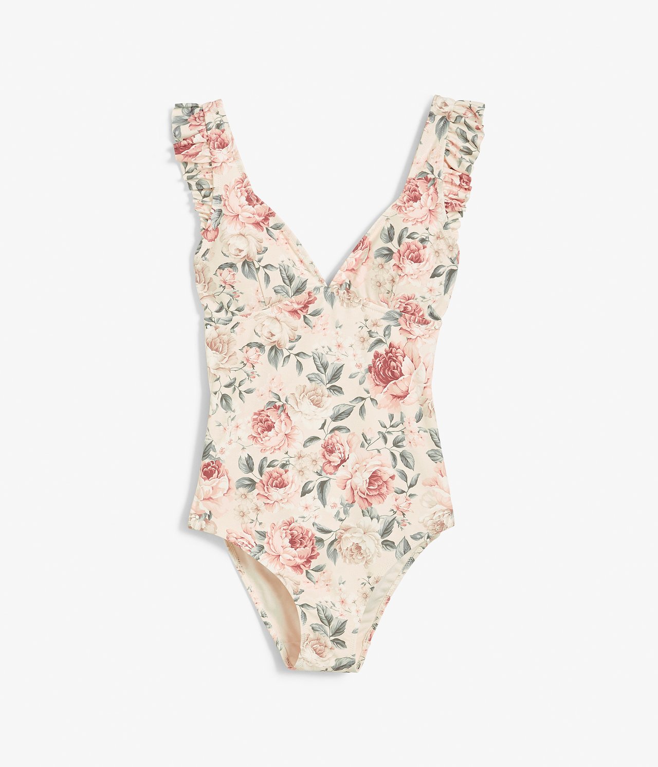 Badeanzug mit Blumenmuster und V-Ausschnitt für Damen - Hellbeige - 8
