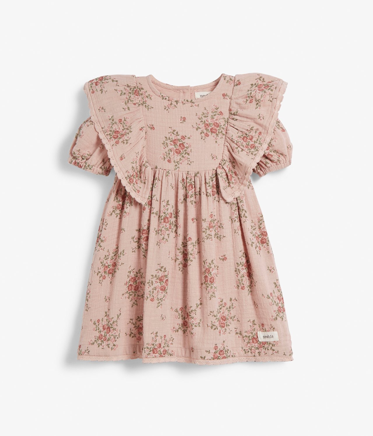 Kleid mit Blumenmuster und Flügelärmeln - Rosa - 4
