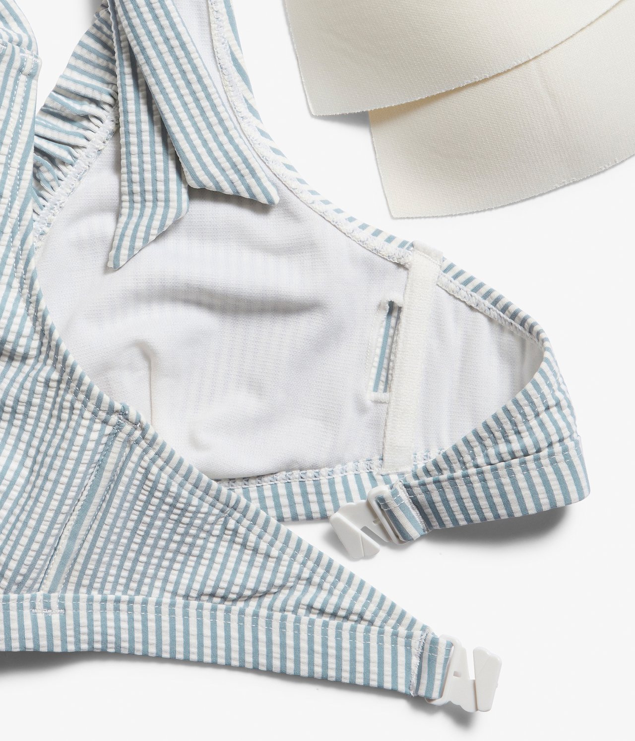 Gestreiftes Bikinioberteil aus Seersucker für Damen - Blau - 7