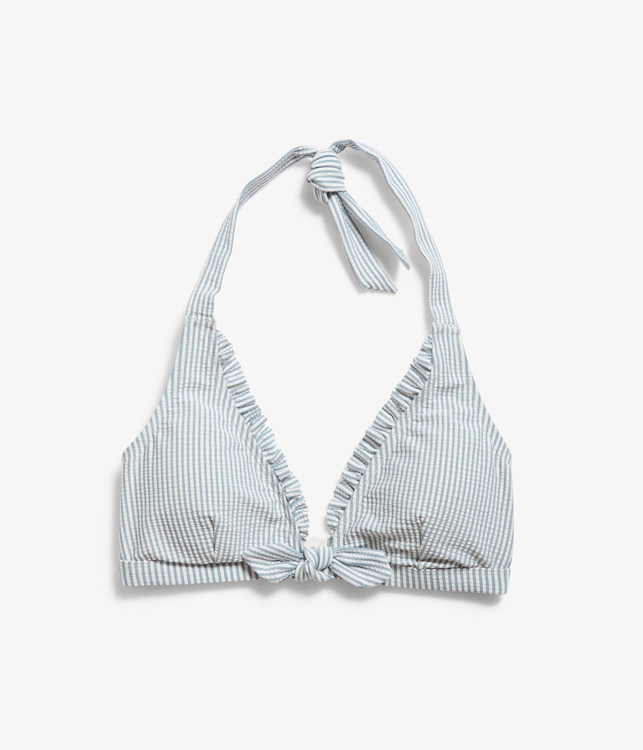 Gestreiftes Bikinioberteil aus Seersucker für Damen - Blau - 8