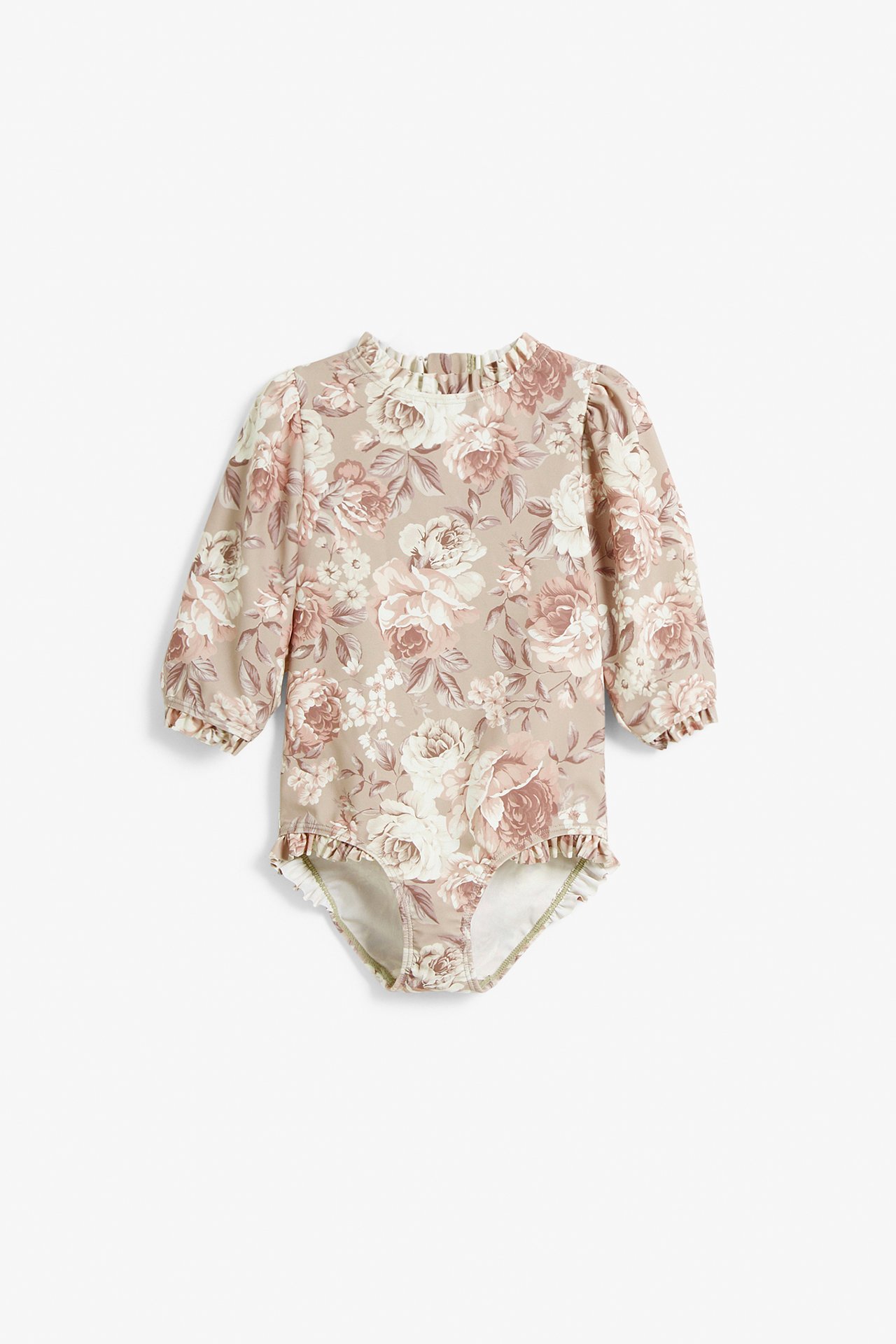 Floral 3/4 sleeves UV swimsuit - Beige - 3