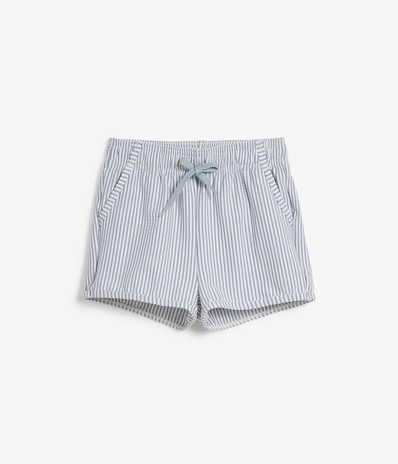Gestreifte Badeshorts aus Seersucker - Blau - 2
