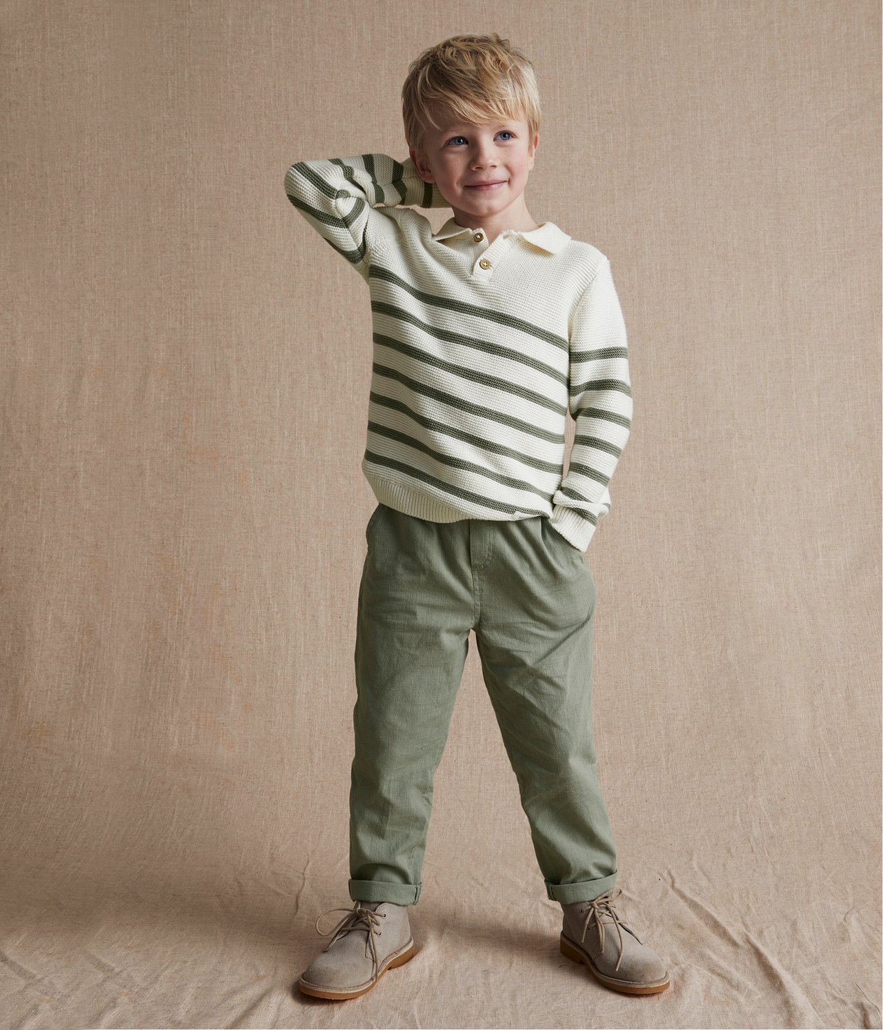 Gestreifter Strickpullover - Naturweiß - 2