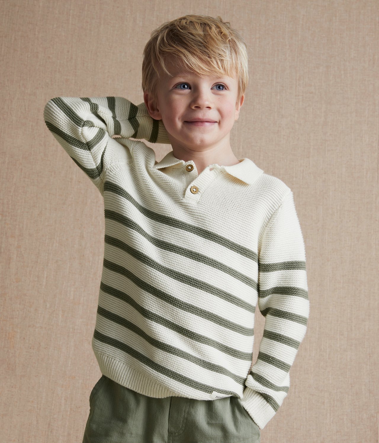 Gestreifter Strickpullover - Naturweiß - 1
