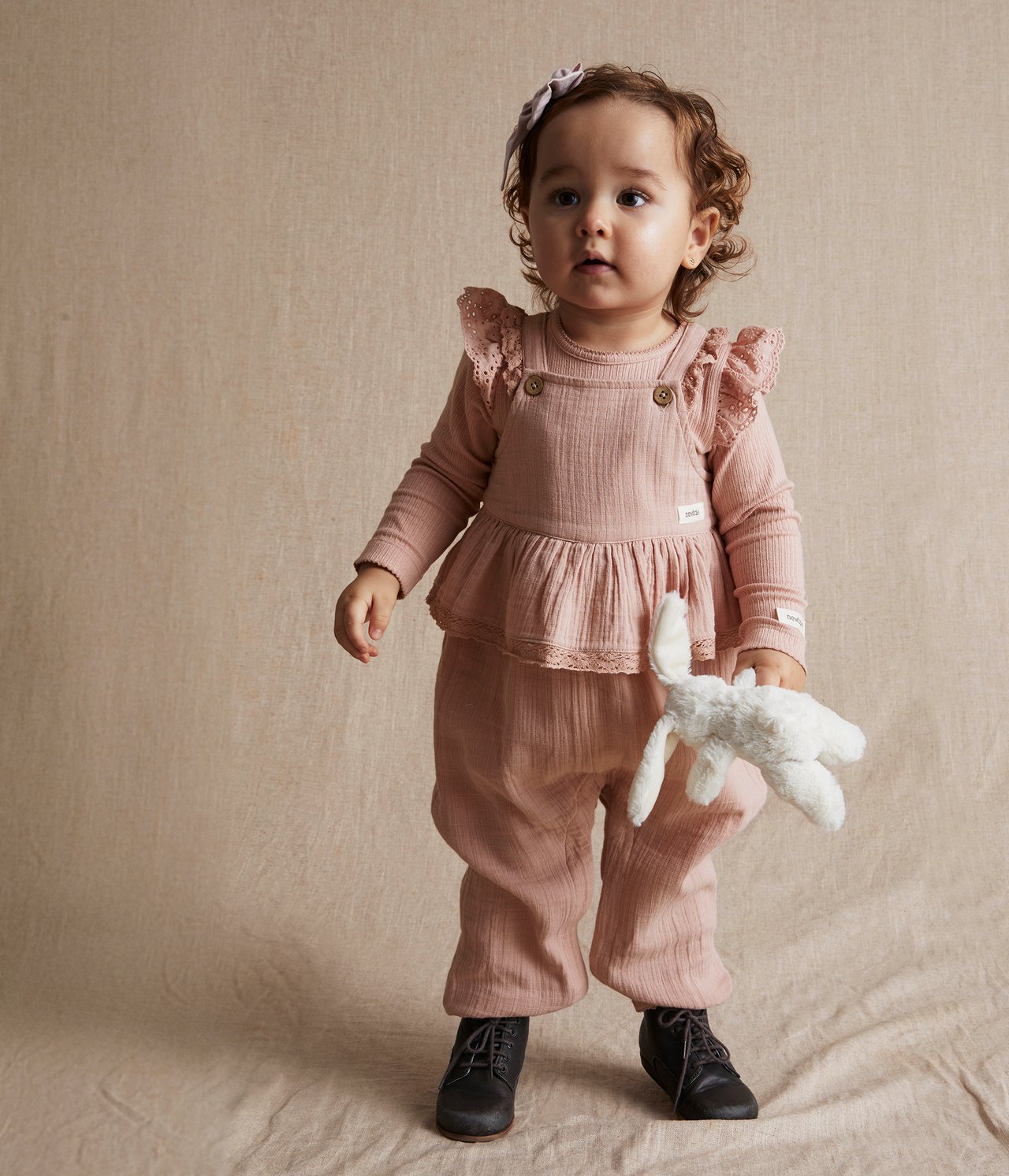 Crepe suspender pants - Pink - 1