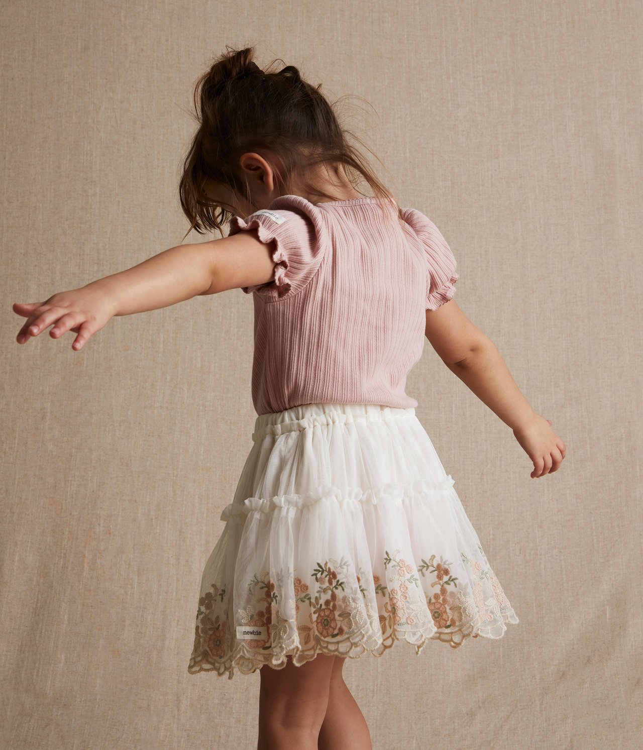 Floral embroidery mesh skirt - Off-white - 2