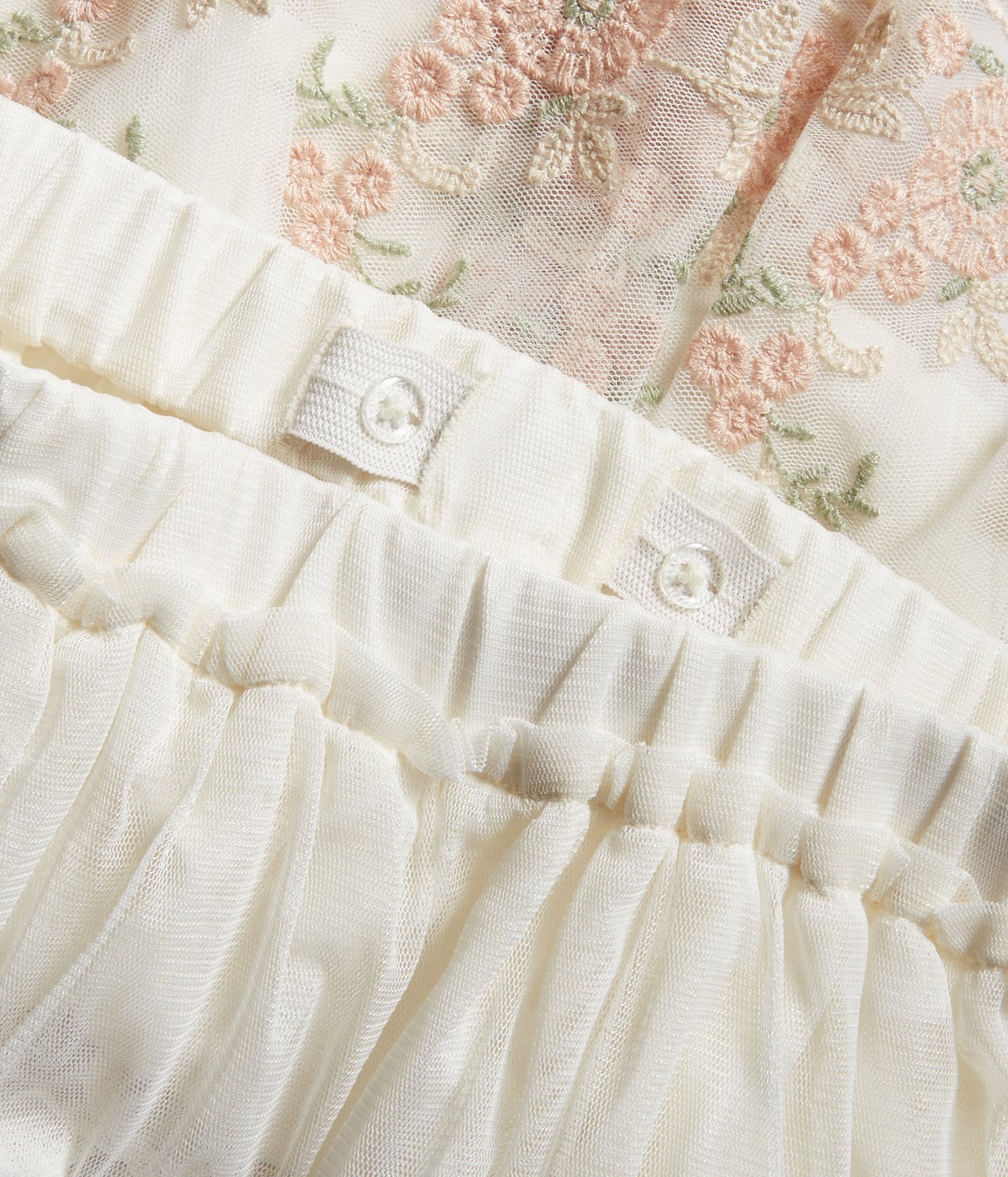 Floral embroidery mesh skirt - Off-white - 3