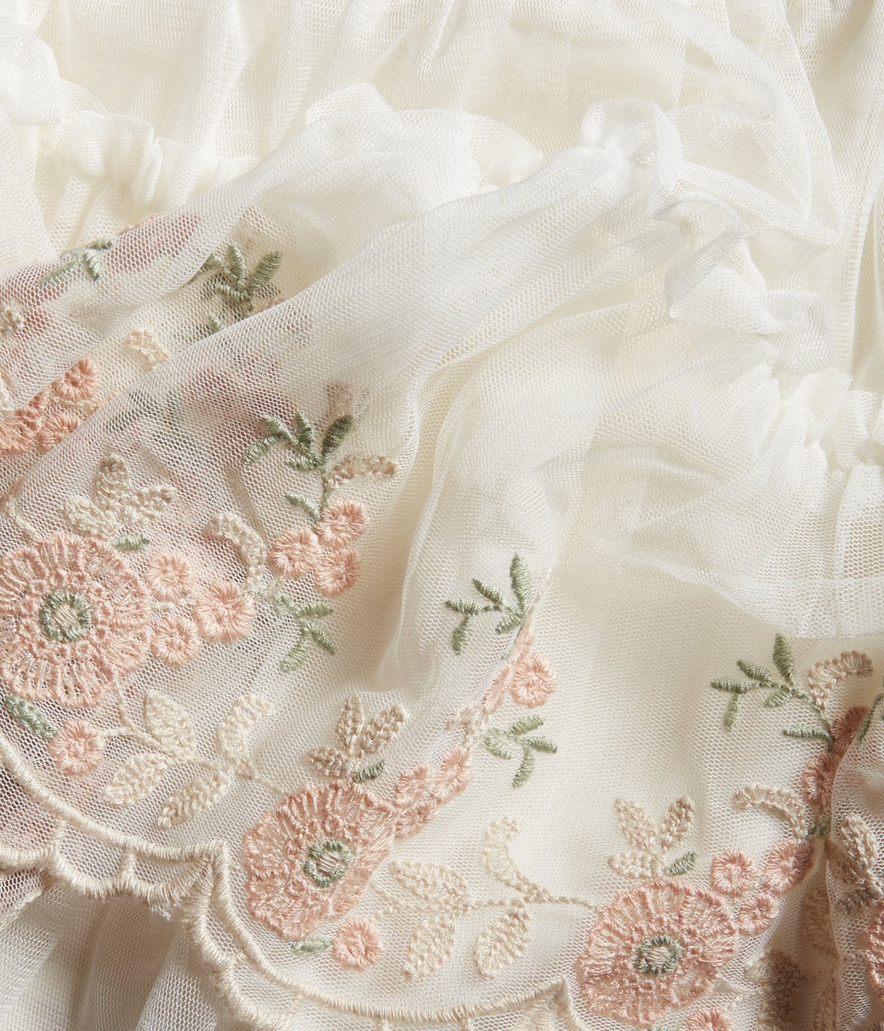 Floral embroidery mesh skirt - Off-white - 4