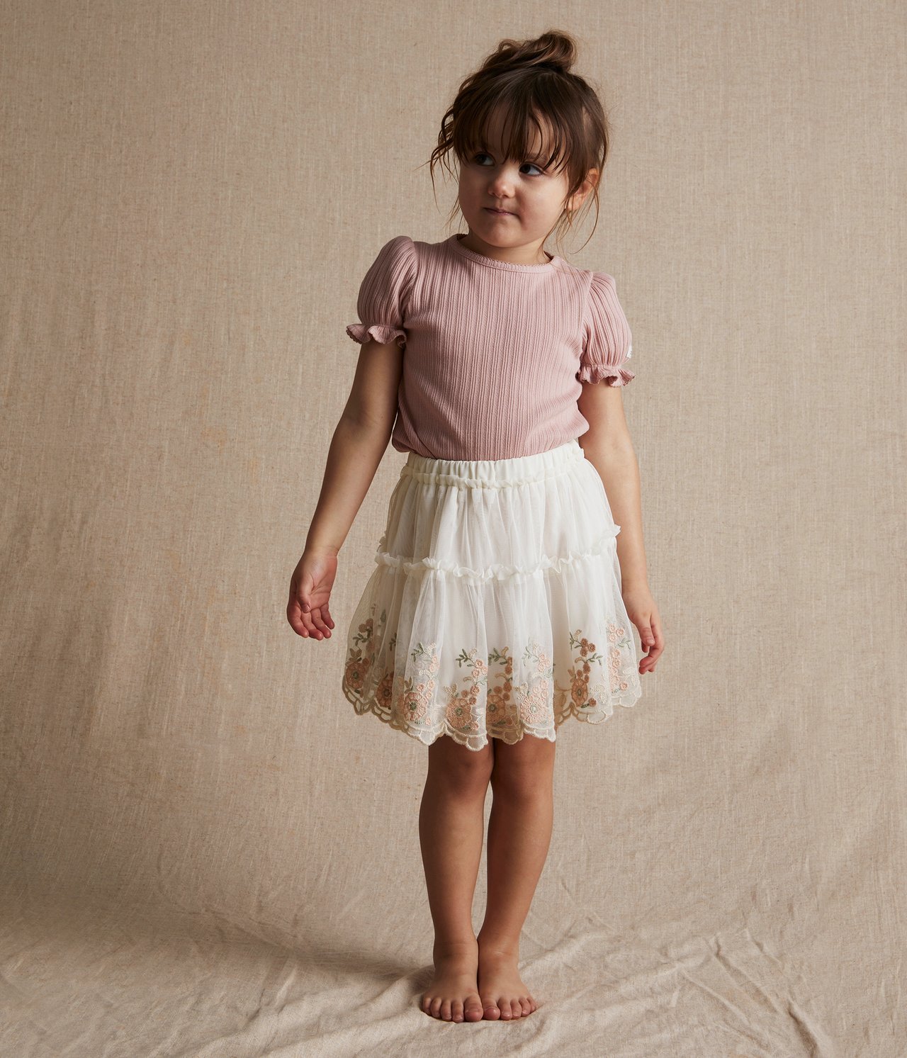 Floral embroidery mesh skirt - Off-white - 1