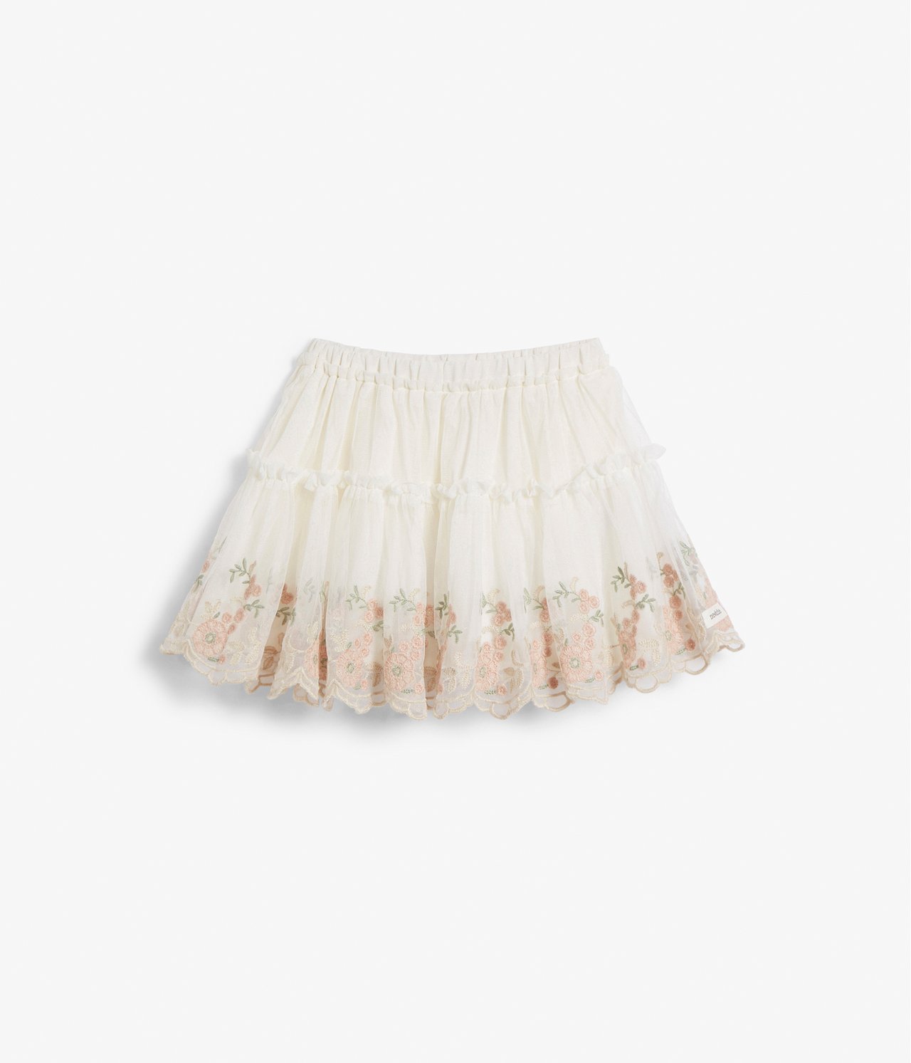 Floral embroidery mesh skirt - Off-white - 5
