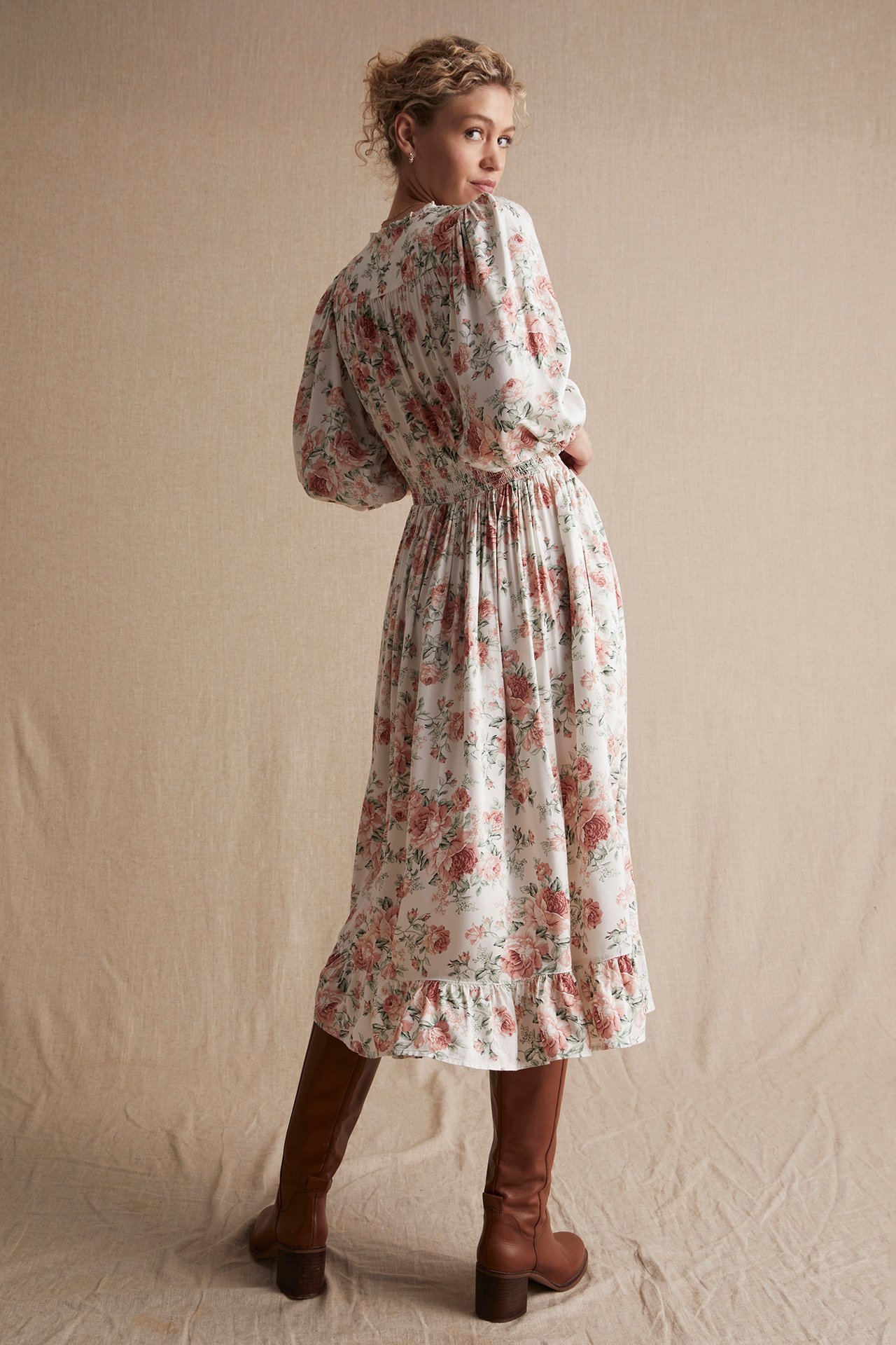 Kleid mit Rosenmuster für Damen - Naturweiß - 181 cm/Größe S - 5