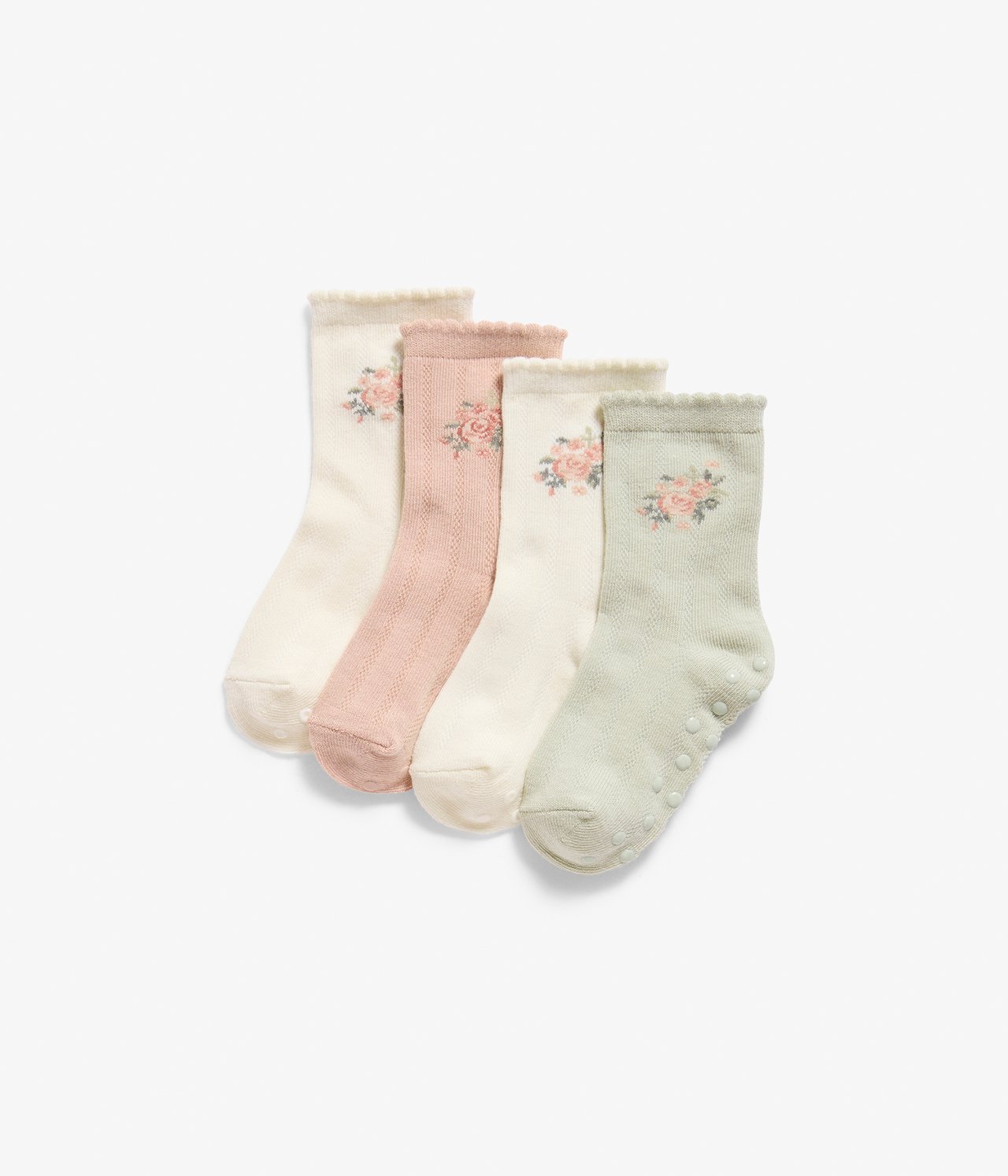 4er-Pack mehrfarbige Socken mit Rosenstickerei - Naturweiß - 1
