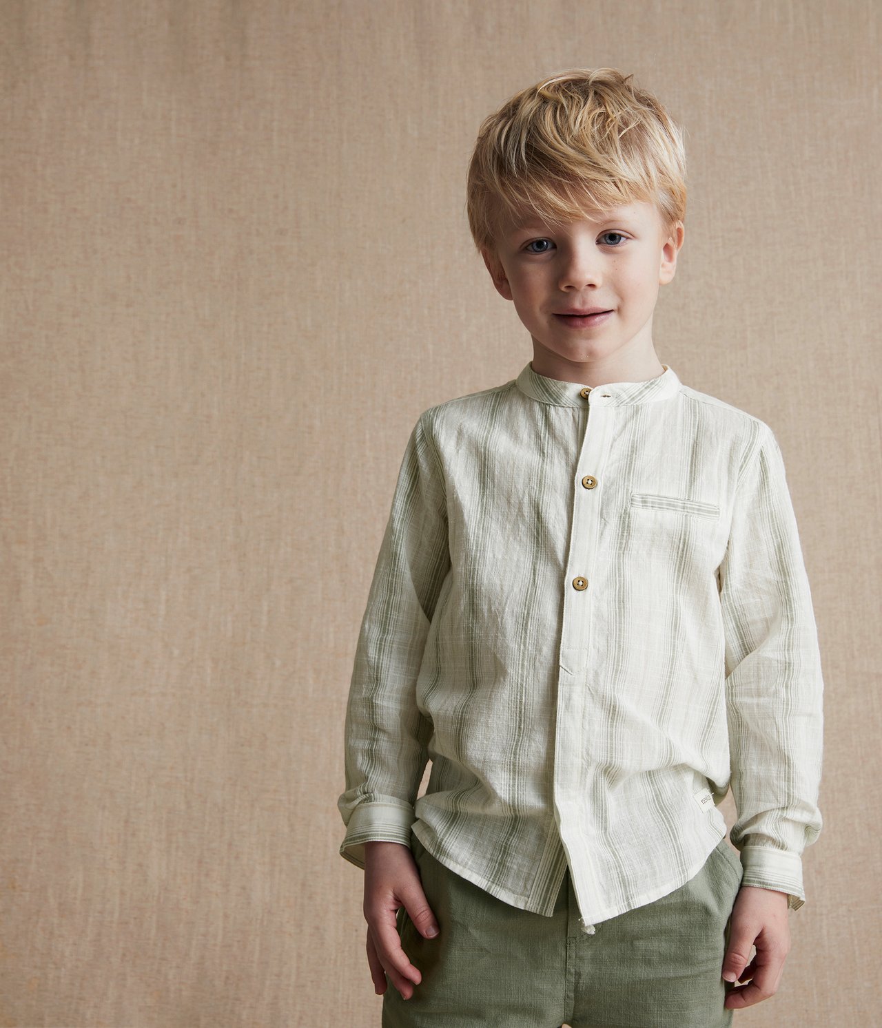 Striped Mason's collar shirt - Off-white - 1