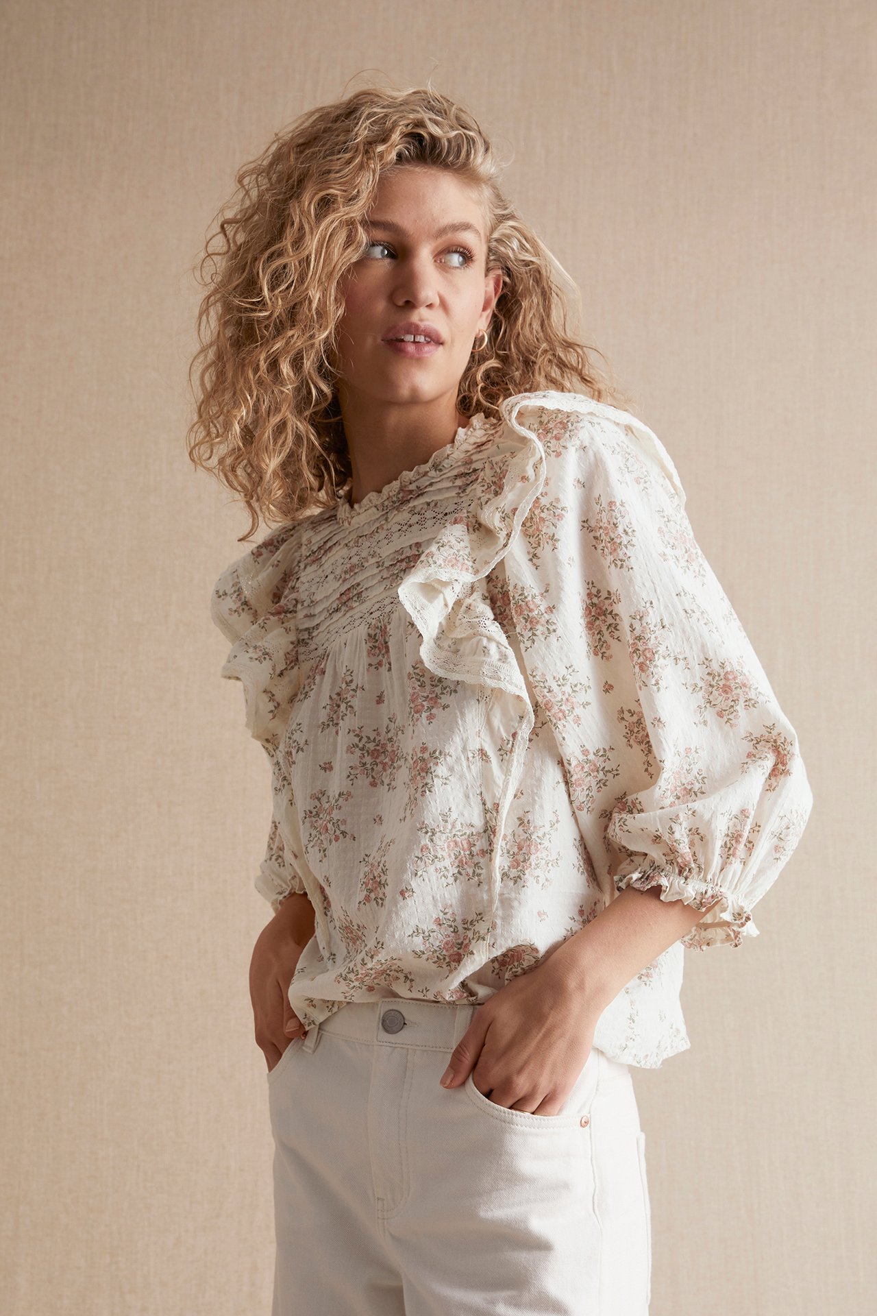 Bluse mit Blumenmuster für Damen - Naturweiß - 3