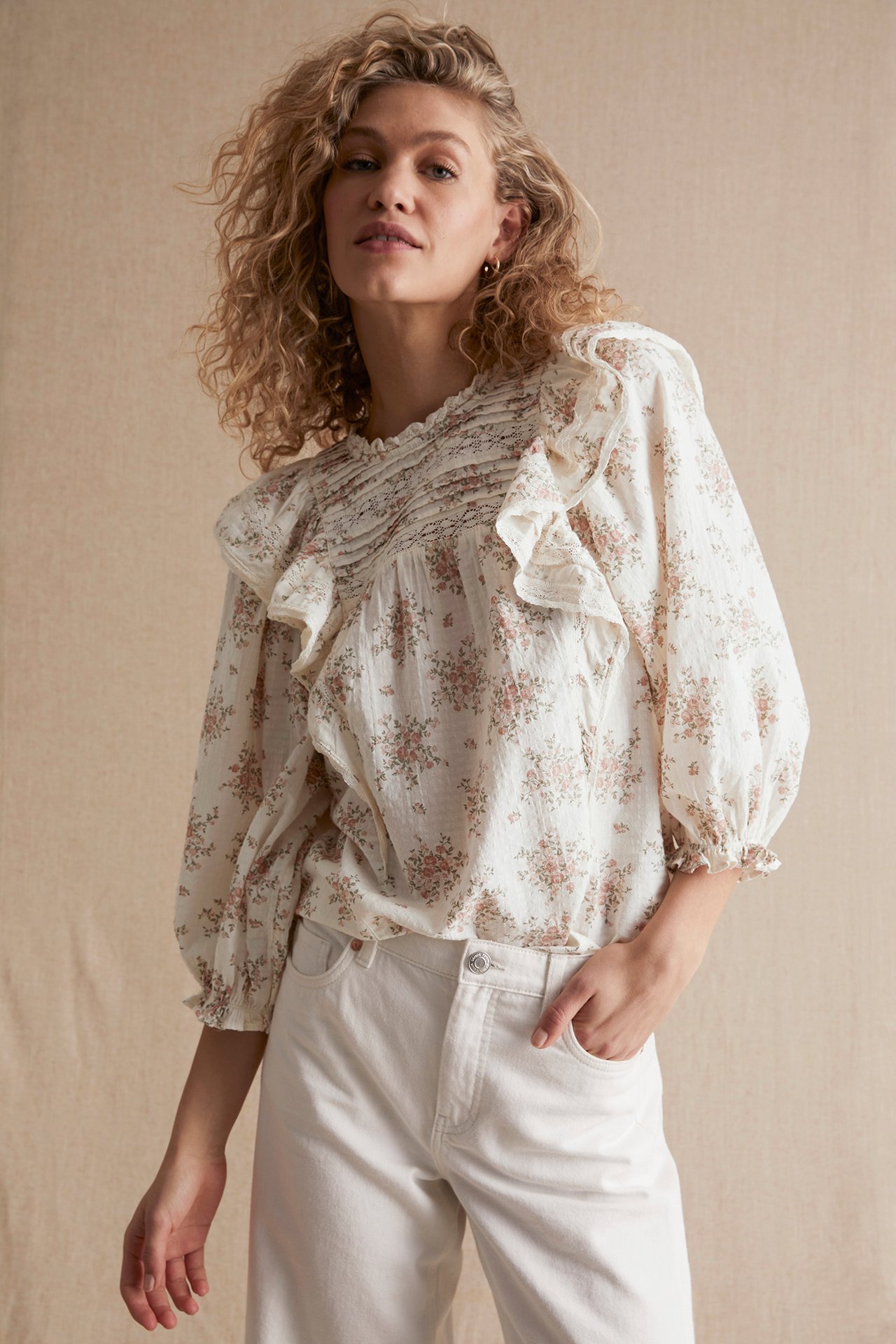 Bluse mit Blumenmuster für Damen - Naturweiß - 4