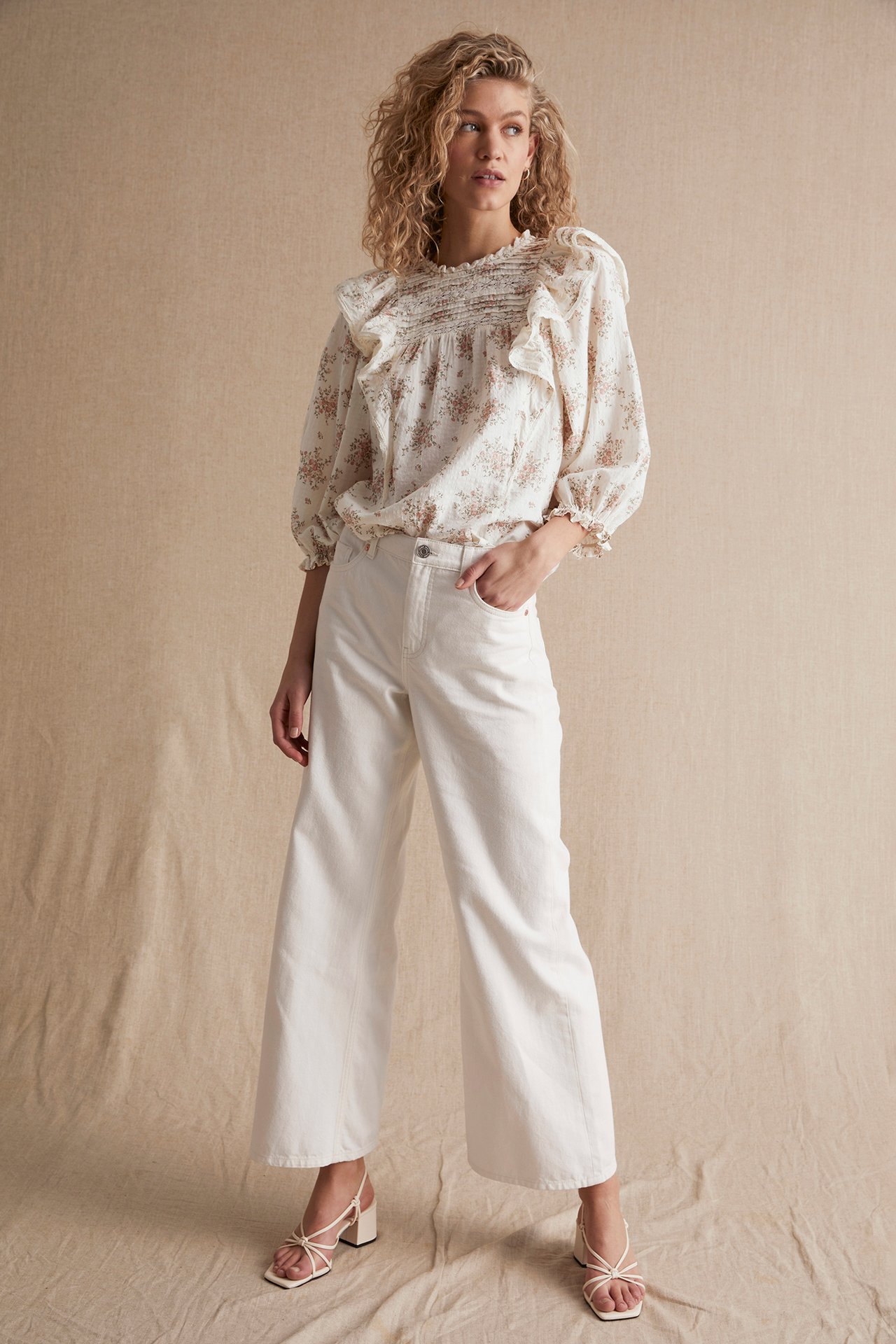 Bluse mit Blumenmuster für Damen - Naturweiß - 2