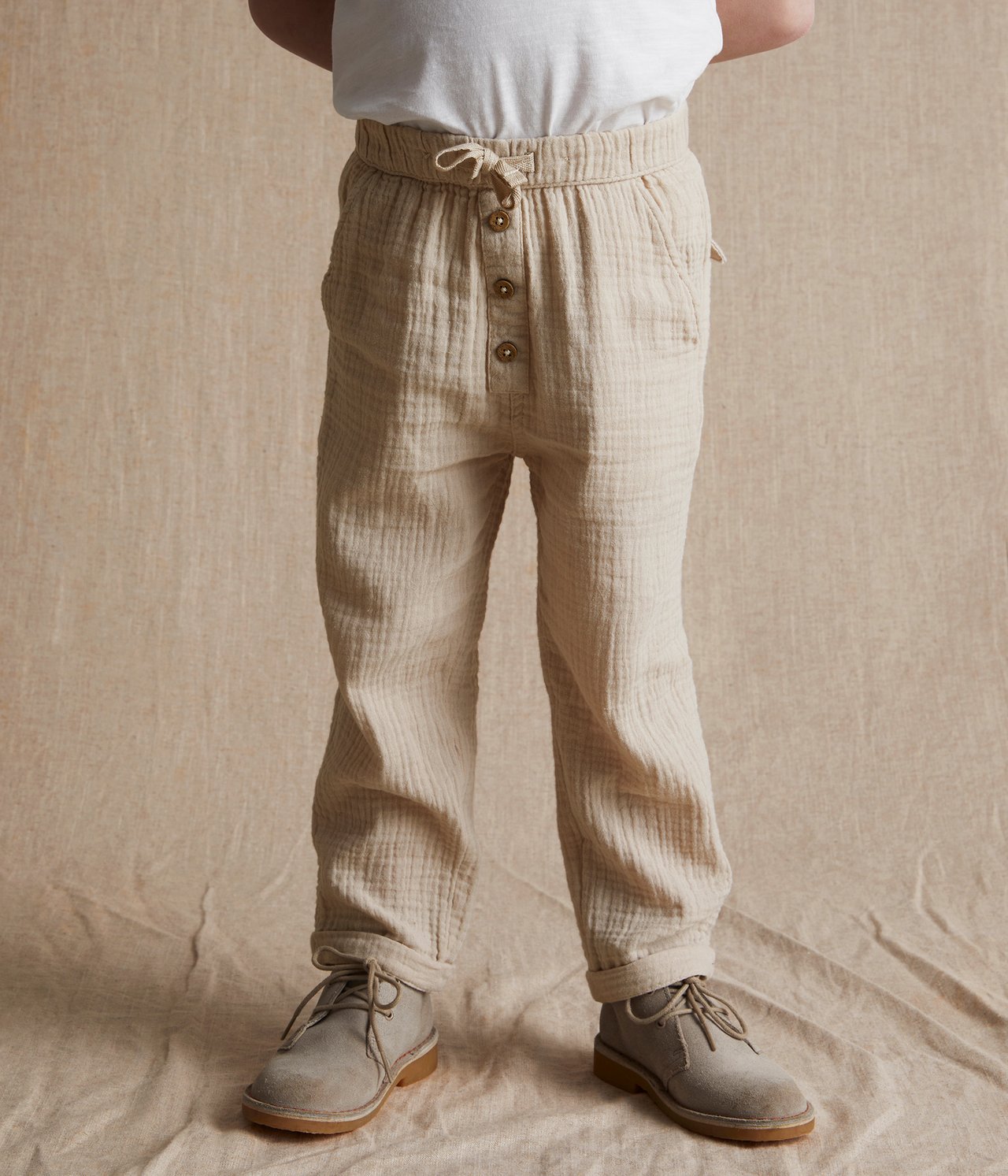 Gewebte Hose aus Musselin - Beige - 2