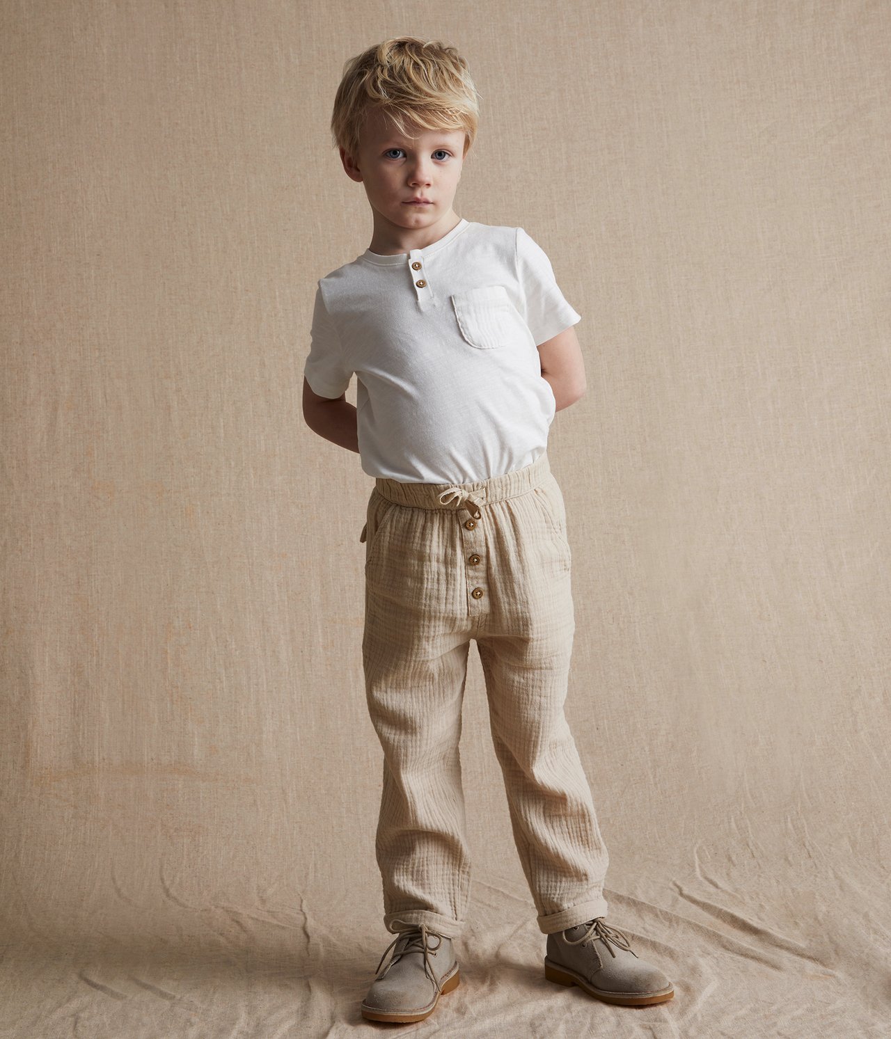 Gewebte Hose aus Musselin - Beige - 1